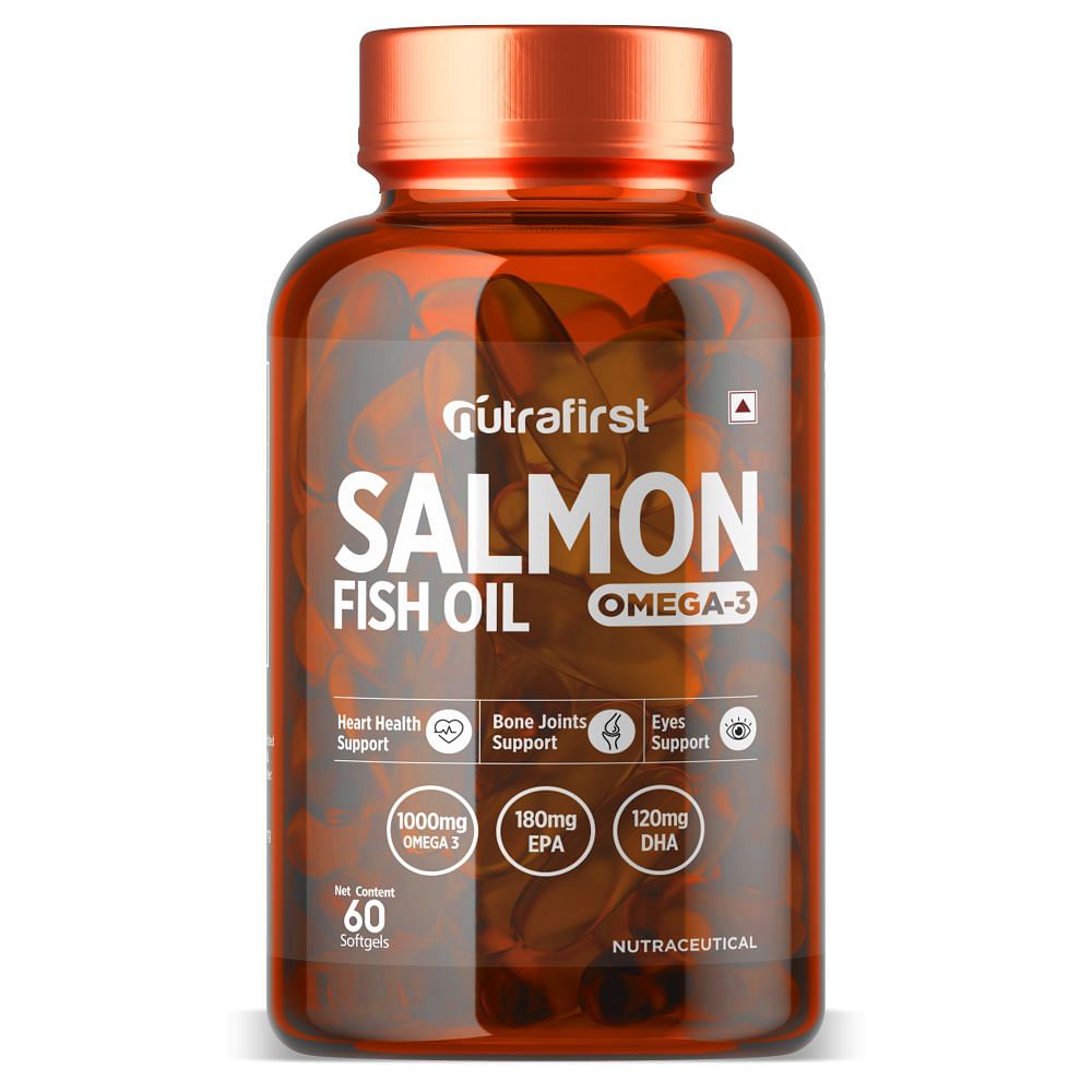 Nutrafirst Salmon Fish Oil Capsules with Omega-3 (1000mg), EPA (180mg) & DHA (120mg) for Men & Women |Healthy Heart, Brain, Eyes & Joints– 60 Softg...
Nutrafirst Salmon Fish Oil Capsules with Omega-3 (1000mg), EPA (180mg) & DHA (120mg) for Men & Women |Healthy Heart, Brain, Eyes & Joints– 60 Softg...