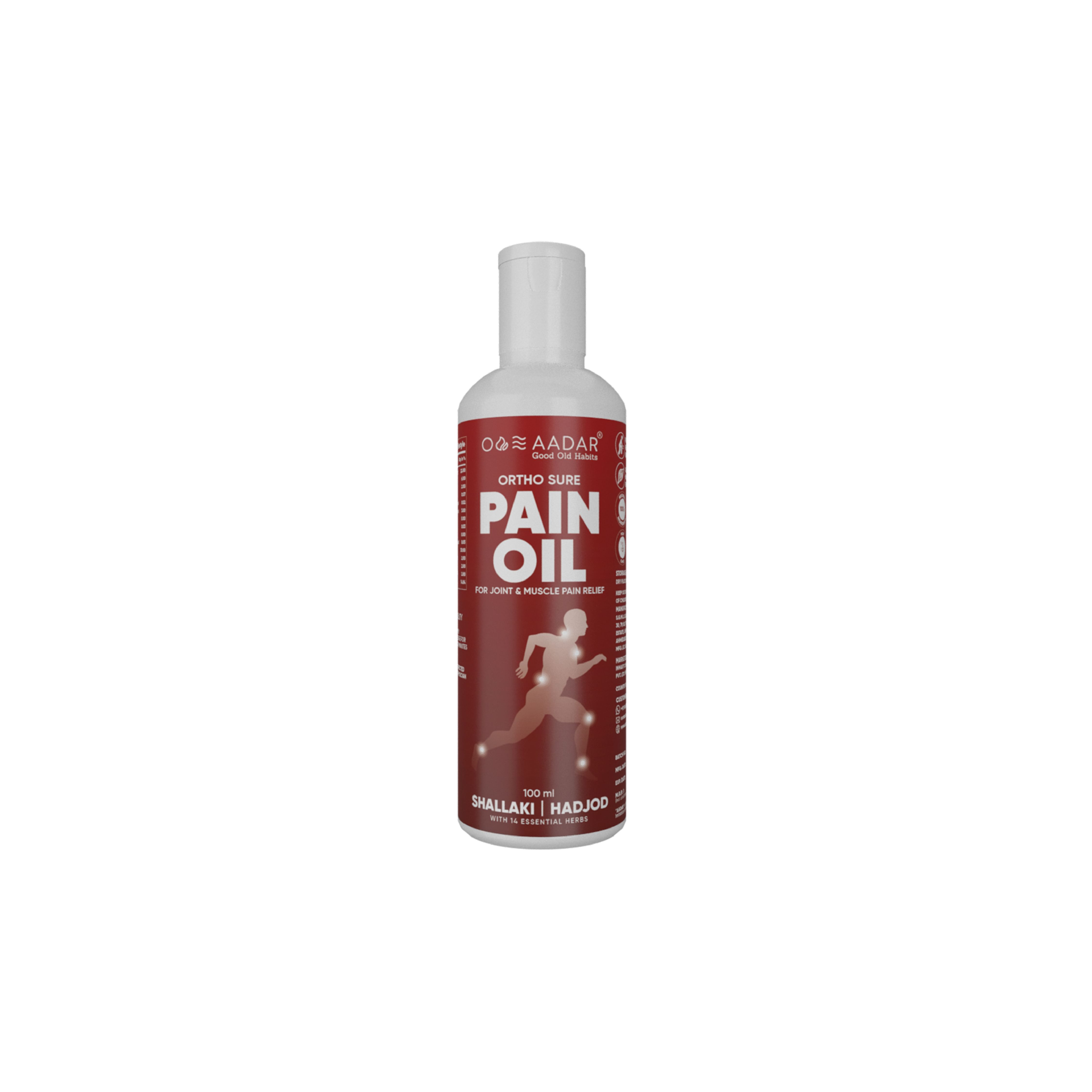 AADAR ORTHO SURE Pain Oil Ayurvedic Pain Relief Oil for Knee, Back, Joints and Muscle Pain Shallaki, Hadjod, and Mahanarayan oil 100 ml
AADAR ORTHO SURE Pain Oil Ayurvedic Pain Relief Oil for Knee, Back, Joints and Muscle Pain Shallaki, Hadjod, and Mahanarayan oil 100 ml