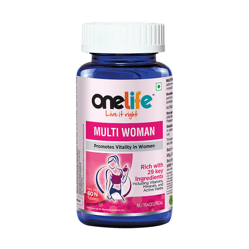 Onelife Multi Woman: Multivitamin For Woman, Rich with 29 Vitamins, Minerals, Omega 3 fats & Active Herbs,60 Tablets (Pack Of 1)
Onelife Multi Woman: Multivitamin For Woman, Rich with 29 Vitamins, Minerals, Omega 3 fats & Active Herbs,60 Tablets (Pack Of 1)