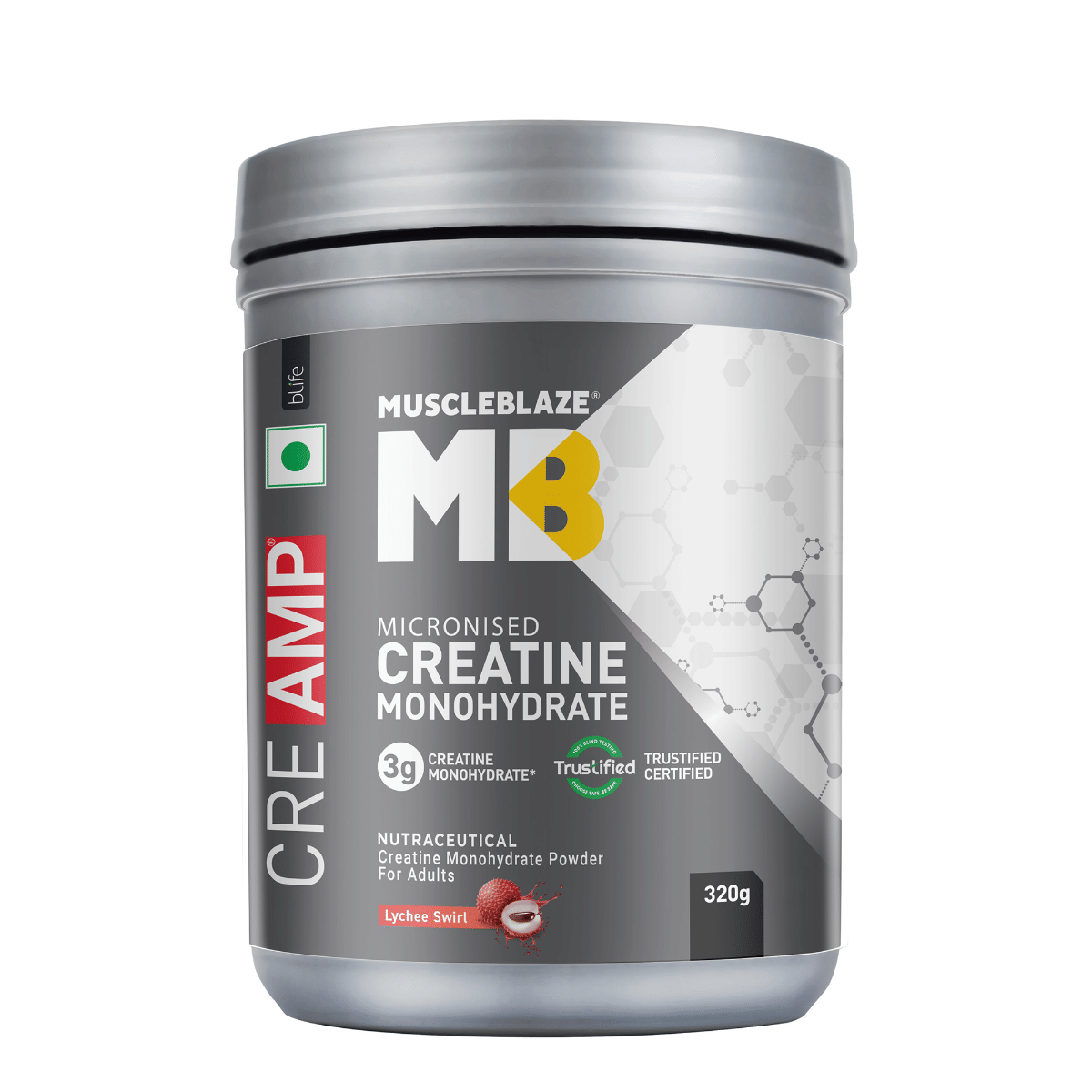 MuscleBlaze Micronised Creatine Monohydrate CreAMP Powder, Lychee Swirl (80 Servings, 320g) | Trustified Certified Creatine
MuscleBlaze Micronised Creatine Monohydrate CreAMP Powder, Lychee Swirl (80 Servings, 320g) | Trustified Certified Creatine