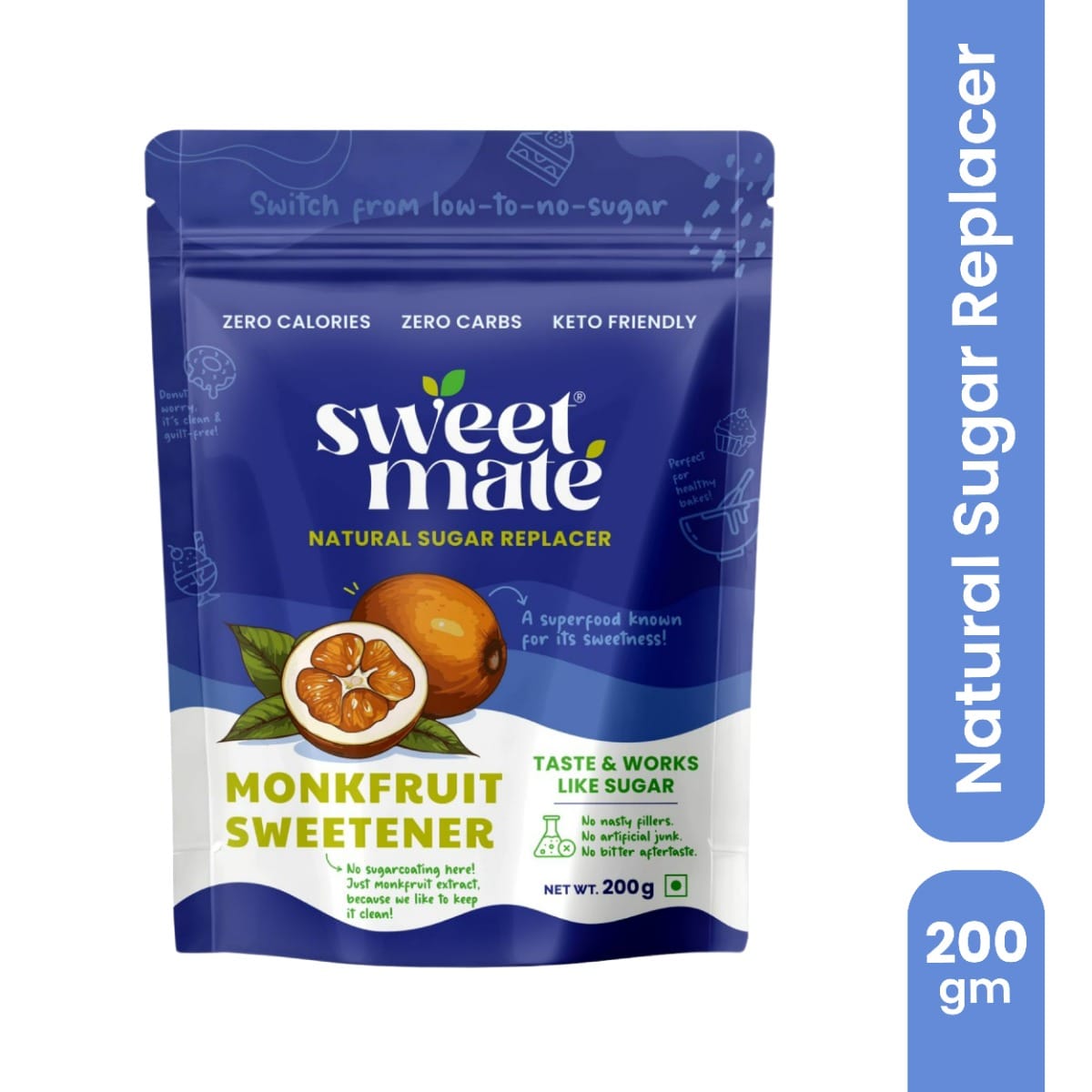 Sweetmare Monk Fruit Powder 200gm| 1:1 Natural Sugar Replacer| Zero Calories| Taste just like Sugar| Diabetic Friendly
Sweetmare Monk Fruit Powder 200gm| 1:1 Natural Sugar Replacer| Zero Calories| Taste just like Sugar| Diabetic Friendly