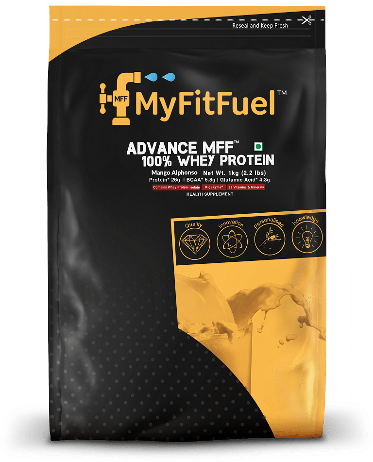 MyFitFuel Advance Mff 100% Whey Protein, With Digestive Enzymes & Multi Vitamins (Mango Alphonso, 1 Kg) 28.5 Servings
MyFitFuel Advance Mff 100% Whey Protein, With Digestive Enzymes & Multi Vitamins (Mango Alphonso, 1 Kg) 28.5 Servings