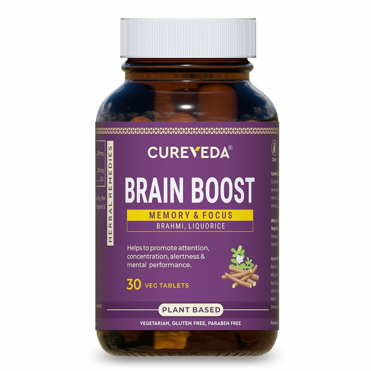 Cureveda Herbal Brain Boost Tablet for Brain & Memory Wellness | Extracted with Brahmi and Liquorice | Improves Learning, Memory Retention | Vegeta...
Cureveda Herbal Brain Boost Tablet for Brain & Memory Wellness | Extracted with Brahmi and Liquorice | Improves Learning, Memory Retention | Vegeta...