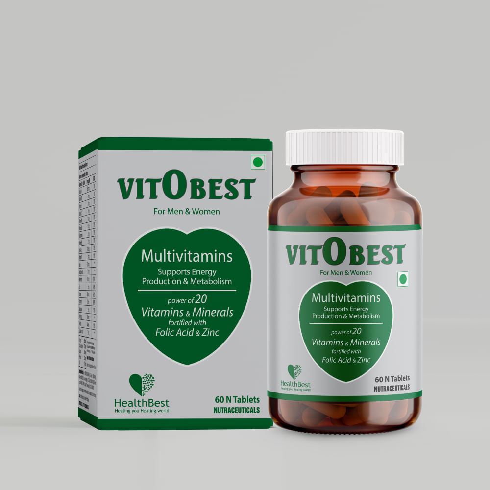 HealthBest VitOBest Tablets- multivitamin and minerals Fortified with Folic Acid & Zinc Multivitamin for Men & Women 60 Tablets
HealthBest VitOBest Tablets- multivitamin and minerals Fortified with Folic Acid & Zinc Multivitamin for Men & Women 60 Tablets