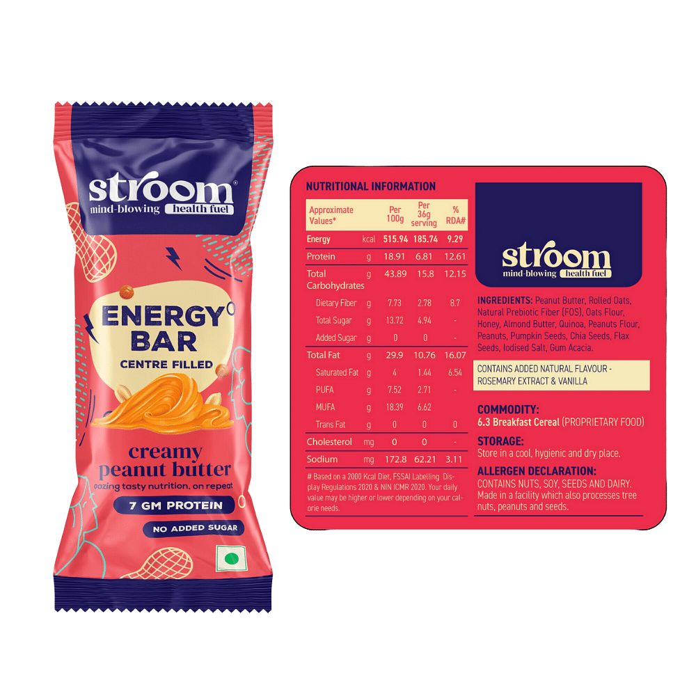 STROOM- Creamy Peanut Butter Energy Bars (Pack of 1) | Natural Centre Filled Energy | 7g Protein/Each Bar | 47% Nut Butter | No Added Sugar Cholest...
STROOM- Creamy Peanut Butter Energy Bars (Pack of 1) | Natural Centre Filled Energy | 7g Protein/Each Bar | 47% Nut Butter | No Added Sugar Cholest...