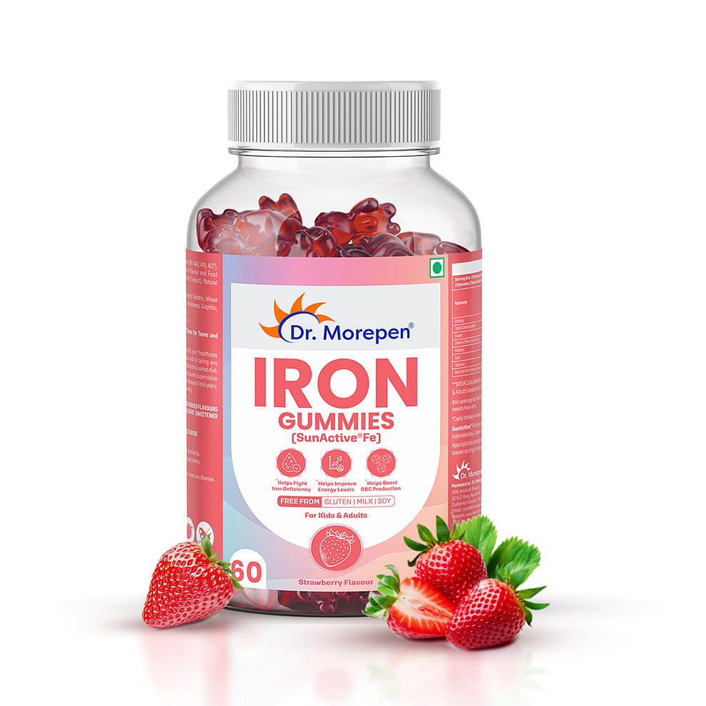 Dr. MOREPEN IRON GUMMIES WITH SUNACTIVE®Fe for IRON DEFICIENCY, ENERGY LEVELS & RBC PRODUCTION- 60 GUMMIES
Dr. MOREPEN IRON GUMMIES WITH SUNACTIVE®Fe for IRON DEFICIENCY, ENERGY LEVELS & RBC PRODUCTION- 60 GUMMIES