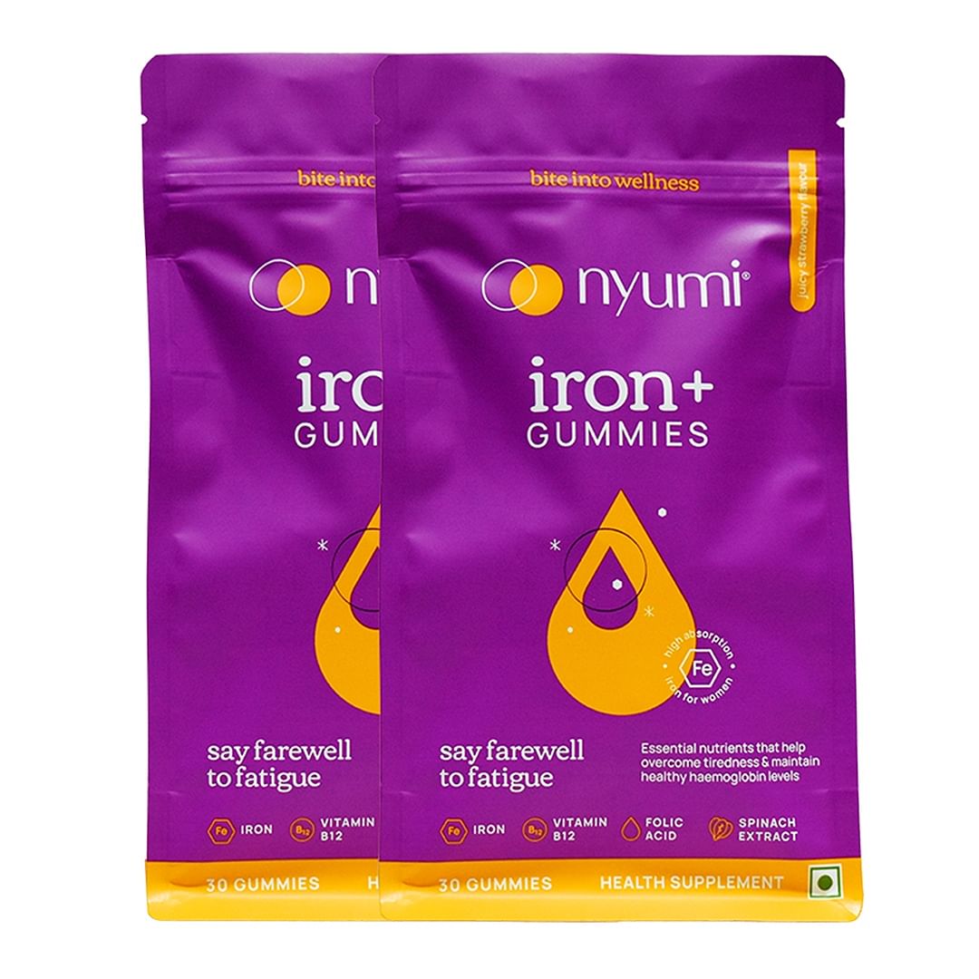 Nyumi Iron+ Gummies with Vitamin B12 and Folic Acid To Reduce Tiredness and Fight Anemia | 60 Gummies (Pack of 2)
Nyumi Iron+ Gummies with Vitamin B12 and Folic Acid To Reduce Tiredness and Fight Anemia | 60 Gummies (Pack of 2)