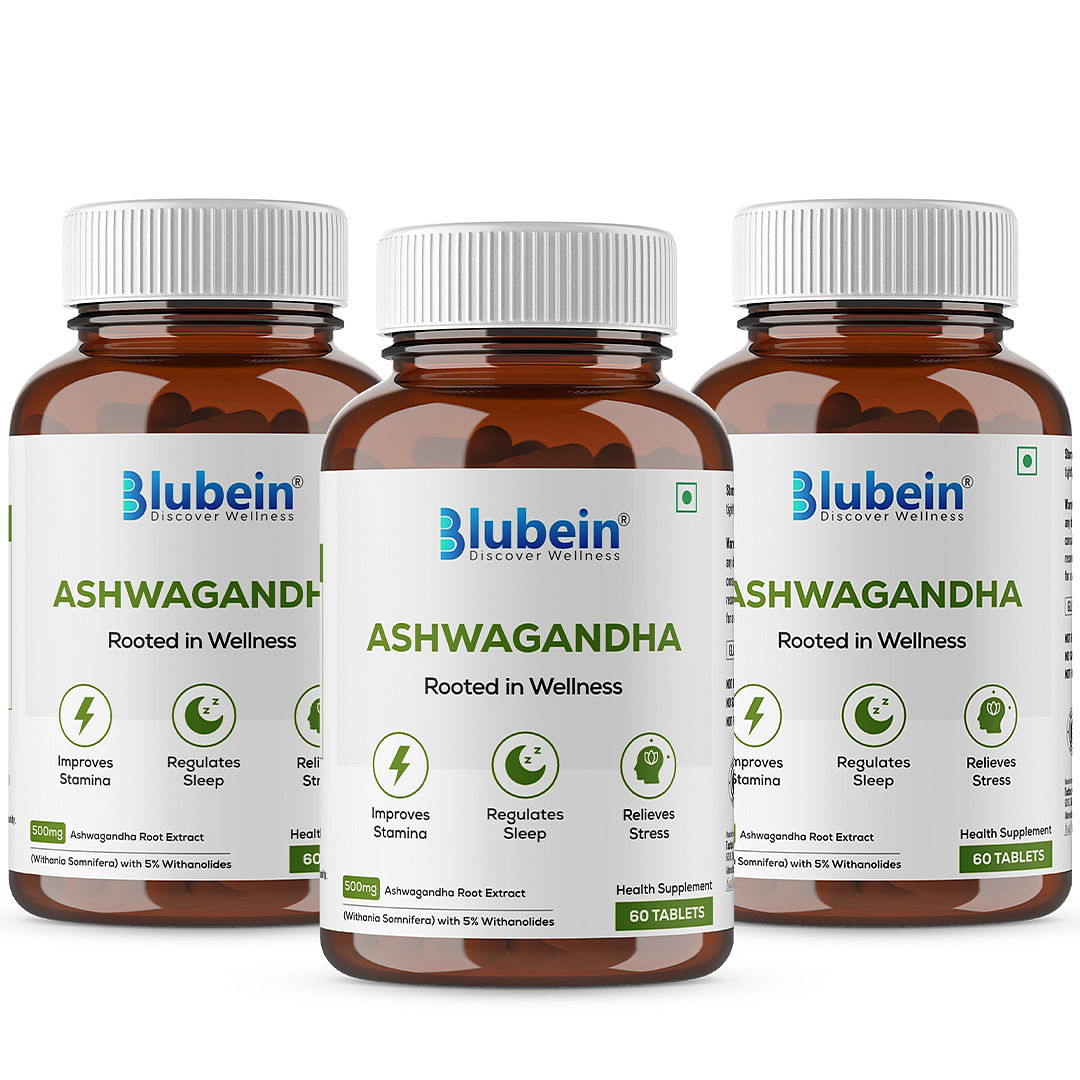 Blubein Ashwagandha | Natural stress reliever, Enhances Physical performance | 500mg with 5% Withanolides | 60 - Tablets x Pack of 3
Blubein Ashwagandha | Natural stress reliever, Enhances Physical performance | 500mg with 5% Withanolides | 60 - Tablets x Pack of 3