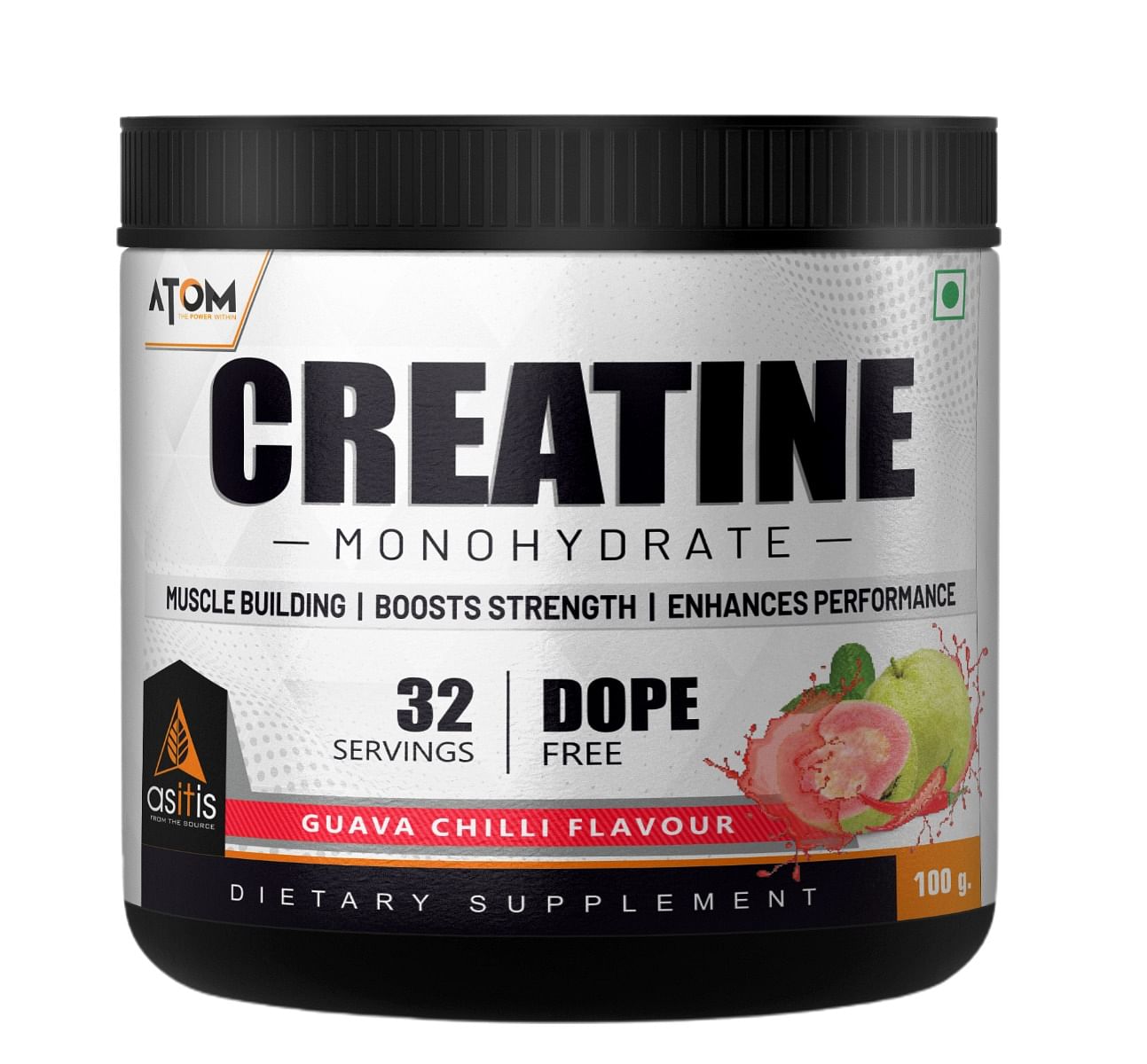 AS-IT-IS ATOM Creatine Monohydrate - 32 Servings | Dope Free | Enhances Performance | Promotes Muscle Gains | Guava Chilli Flavour - 100g
AS-IT-IS ATOM Creatine Monohydrate - 32 Servings | Dope Free | Enhances Performance | Promotes Muscle Gains | Guava Chilli Flavour - 100g