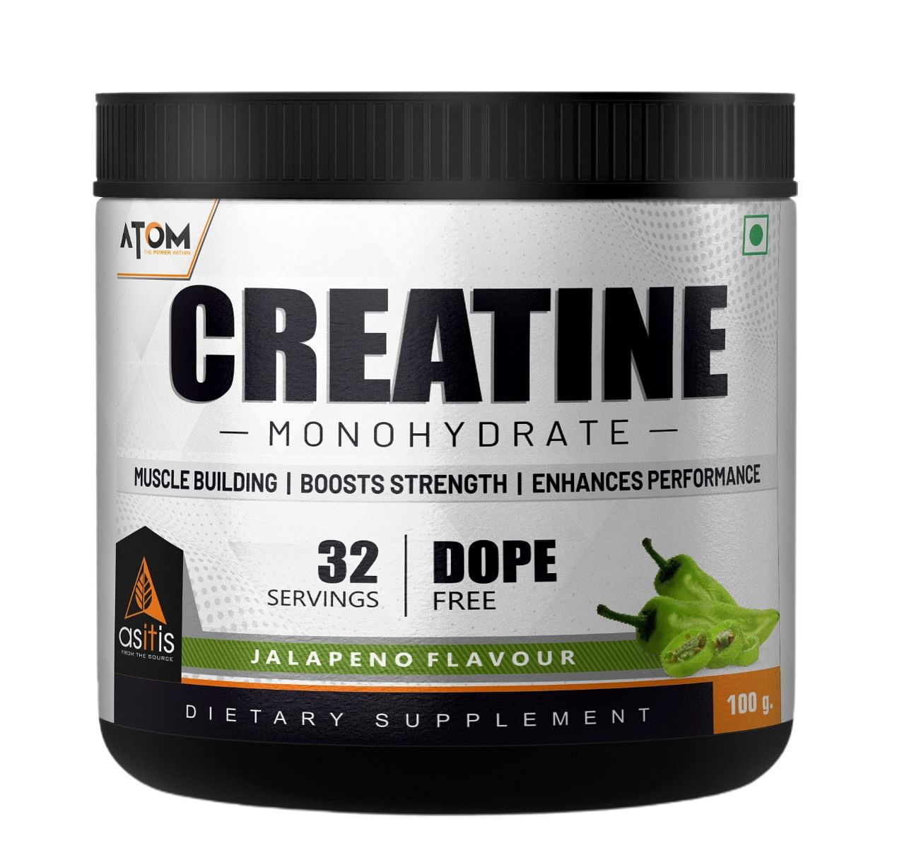 AS-IT-IS ATOM Creatine Monohydrate - 32 Servings, Dope Free, Enhances Performance, Promotes Muscle Gains - Jalapeno - 100g
AS-IT-IS ATOM Creatine Monohydrate - 32 Servings, Dope Free, Enhances Performance, Promotes Muscle Gains - Jalapeno - 100g