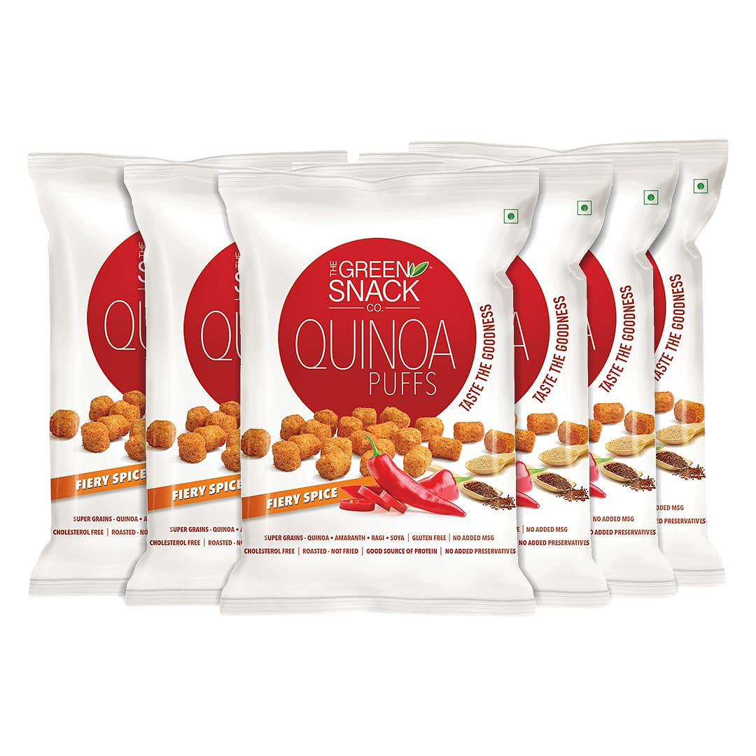 The Green Snack Co. Quinoa Puffs Fiery Spice (Pack of 6, 50g Each) | 100% Roasted Healthy Snack | Packed with Quinoa, Ragi, Soy & Amaranth |Party P...
The Green Snack Co. Quinoa Puffs Fiery Spice (Pack of 6, 50g Each) | 100% Roasted Healthy Snack | Packed with Quinoa, Ragi, Soy & Amaranth |Party P...