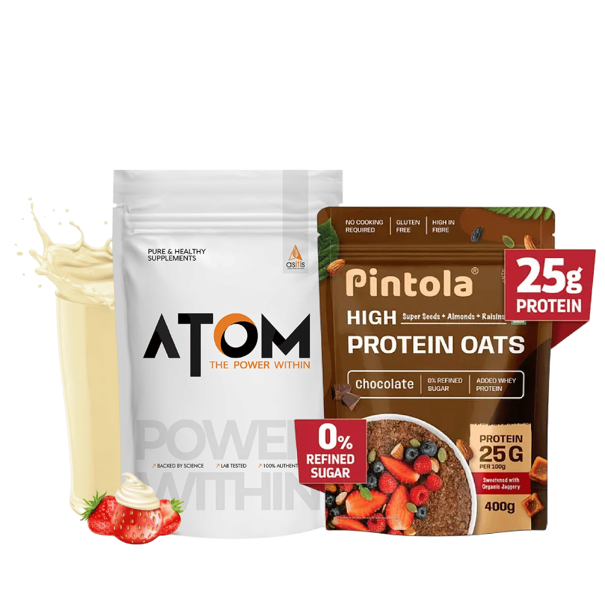 AS-IT-IS ATOM Whey Protein with Digestive Enzymes, 27g protein, 5.7g BCAA, Lab Tested , Creamy Strawberry - 1kg+Pintola 25g High Protein Oats, Dark...
AS-IT-IS ATOM Whey Protein with Digestive Enzymes, 27g protein, 5.7g BCAA, Lab Tested , Creamy Strawberry - 1kg+Pintola 25g High Protein Oats, Dark...