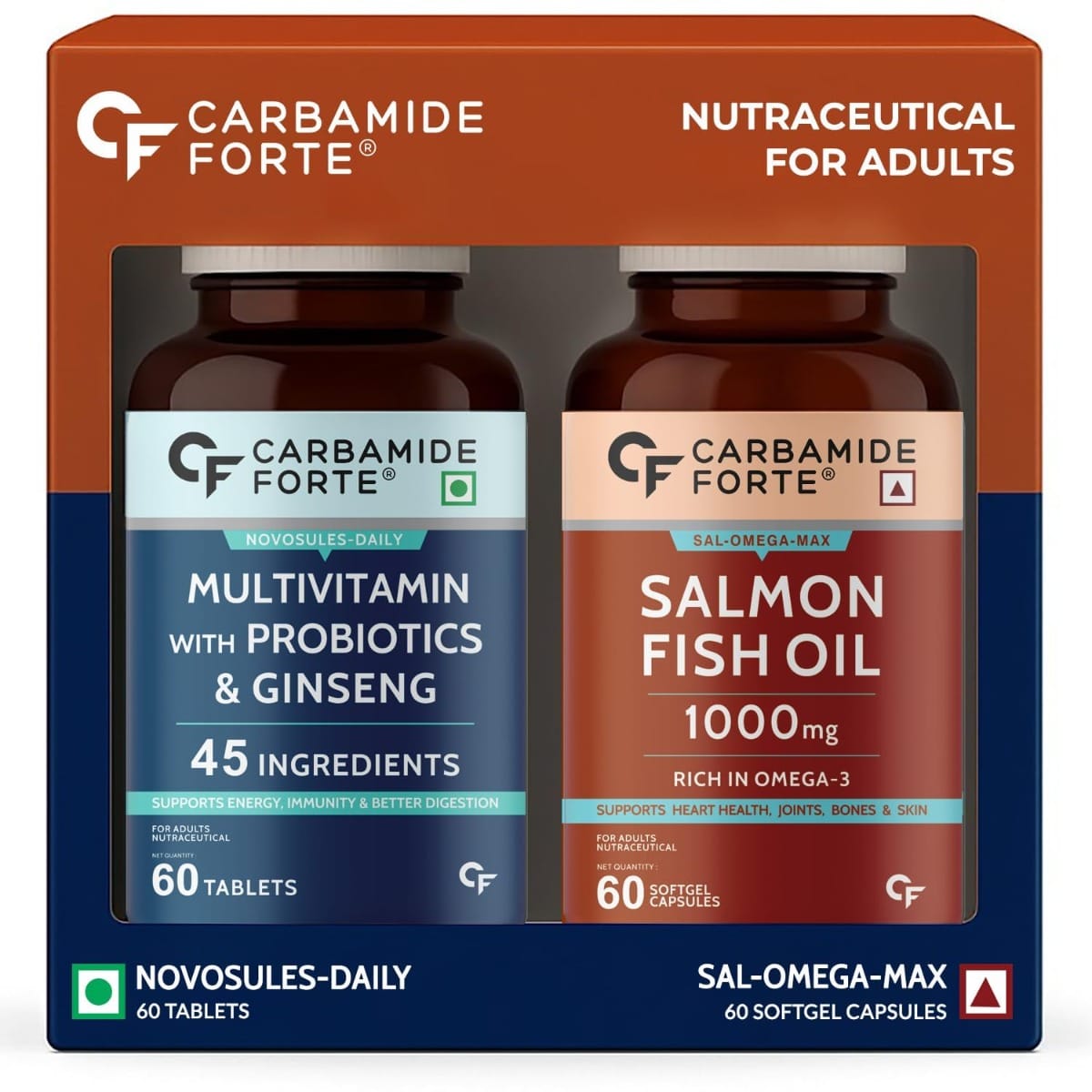 Carbamide Forte Multivitamin Tablet for Men and Women with Probiotics & Omega 3 fish oil capsules | Daily Immunity, Heart, Brain & Joint Support | ...
Carbamide Forte Multivitamin Tablet for Men and Women with Probiotics & Omega 3 fish oil capsules | Daily Immunity, Heart, Brain & Joint Support | ...