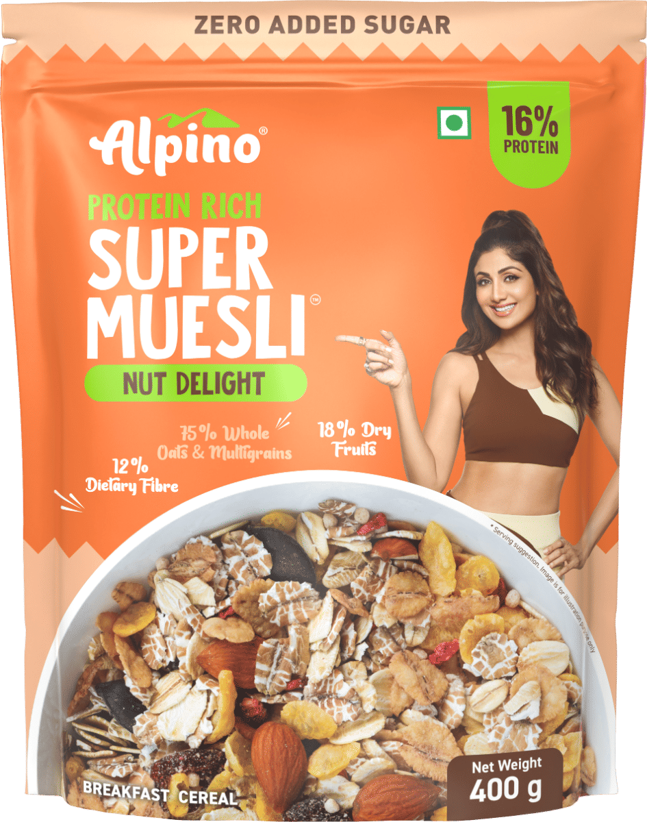 ALPINO 16g Protein-Rich Super Muesli Nut Delight 400g - 0 Added Sugar, 75% Whole Grains, 18% Fruits & Nuts - Source of Dietary Fibre & Healthy Fats
ALPINO 16g Protein-Rich Super Muesli Nut Delight 400g - 0 Added Sugar, 75% Whole Grains, 18% Fruits & Nuts - Source of Dietary Fibre & Healthy Fats