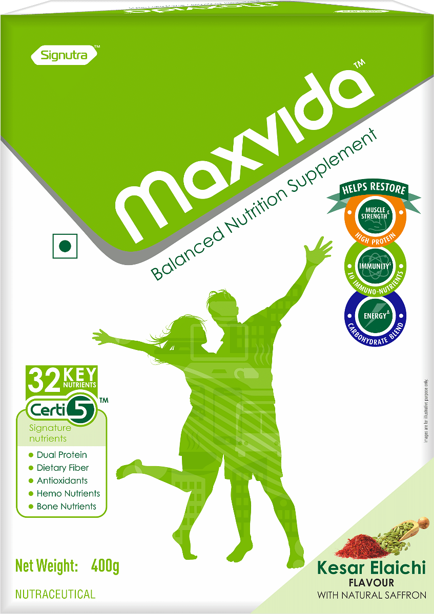 Maxvida Balanced Nutrition Supplement for Adults - BIB (Kesar Elaichi Flavored, 400g)
Maxvida Balanced Nutrition Supplement for Adults - BIB (Kesar Elaichi Flavored, 400g)
