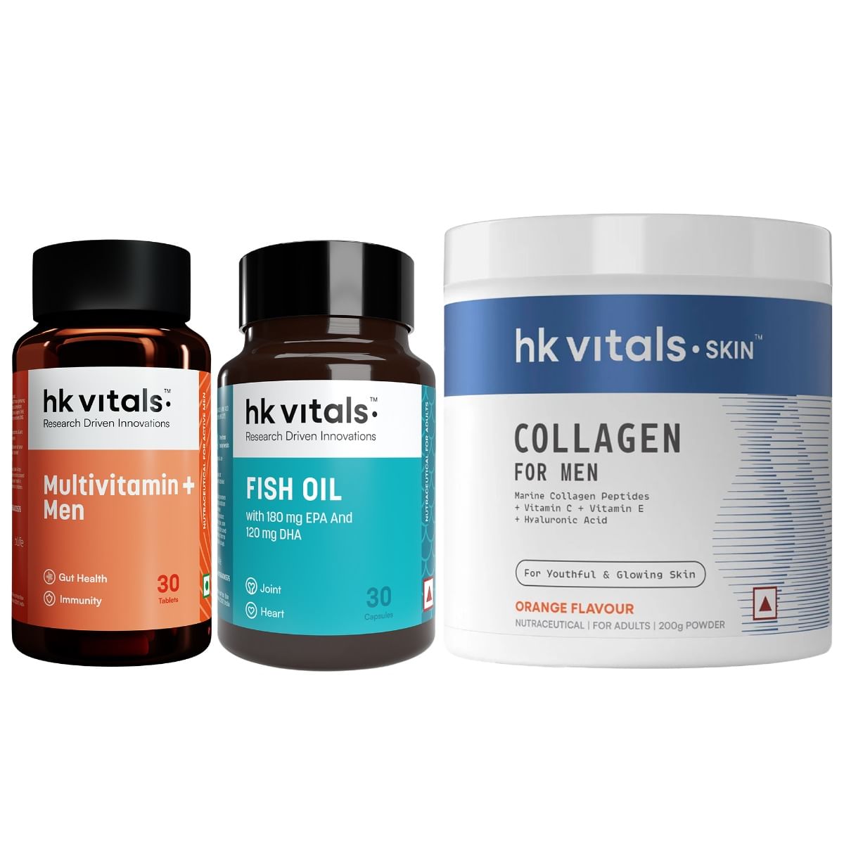 HK Vitals Marine Collagen for Men Supplement (Orange, 200g) with Fish Oil (30 Capsules) & Multivitamin Plus Men (30 Tablets) | Vitamin C, E, Sodium...
HK Vitals Marine Collagen for Men Supplement (Orange, 200g) with Fish Oil (30 Capsules) & Multivitamin Plus Men (30 Tablets) | Vitamin C, E, Sodium...