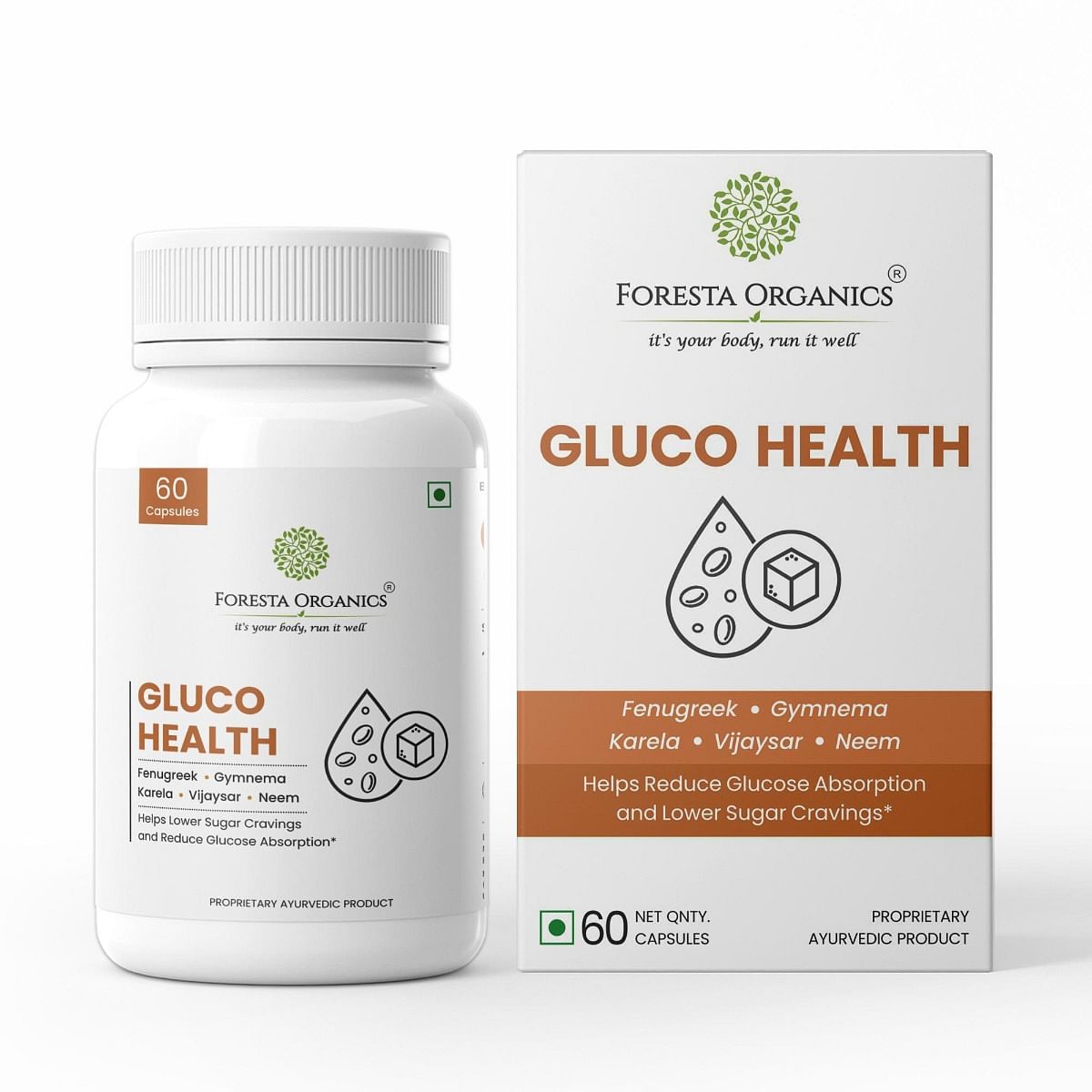 Foresta Organics Gluco Health with Fenugreek, Gymnema, Karela & Neem -60 Capsules
Foresta Organics Gluco Health with Fenugreek, Gymnema, Karela & Neem -60 Capsules