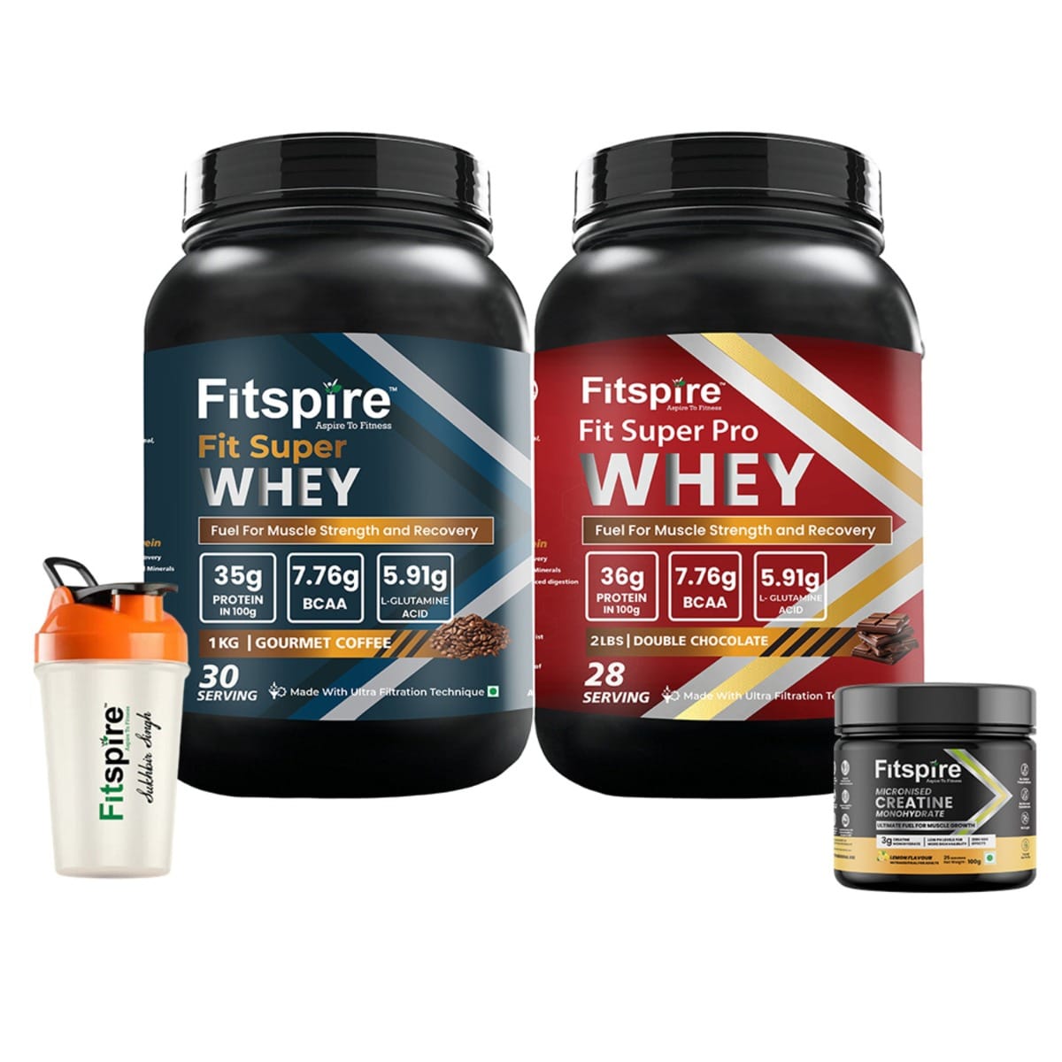Fitspire Fit Super Pro Double Chocolate2 lbs+Gourmet Coffee Whey 1 kg+ Creatine Monohydrate Lemon 100g With Shaker
Fitspire Fit Super Pro Double Chocolate2 lbs+Gourmet Coffee Whey 1 kg+ Creatine Monohydrate Lemon 100g With Shaker