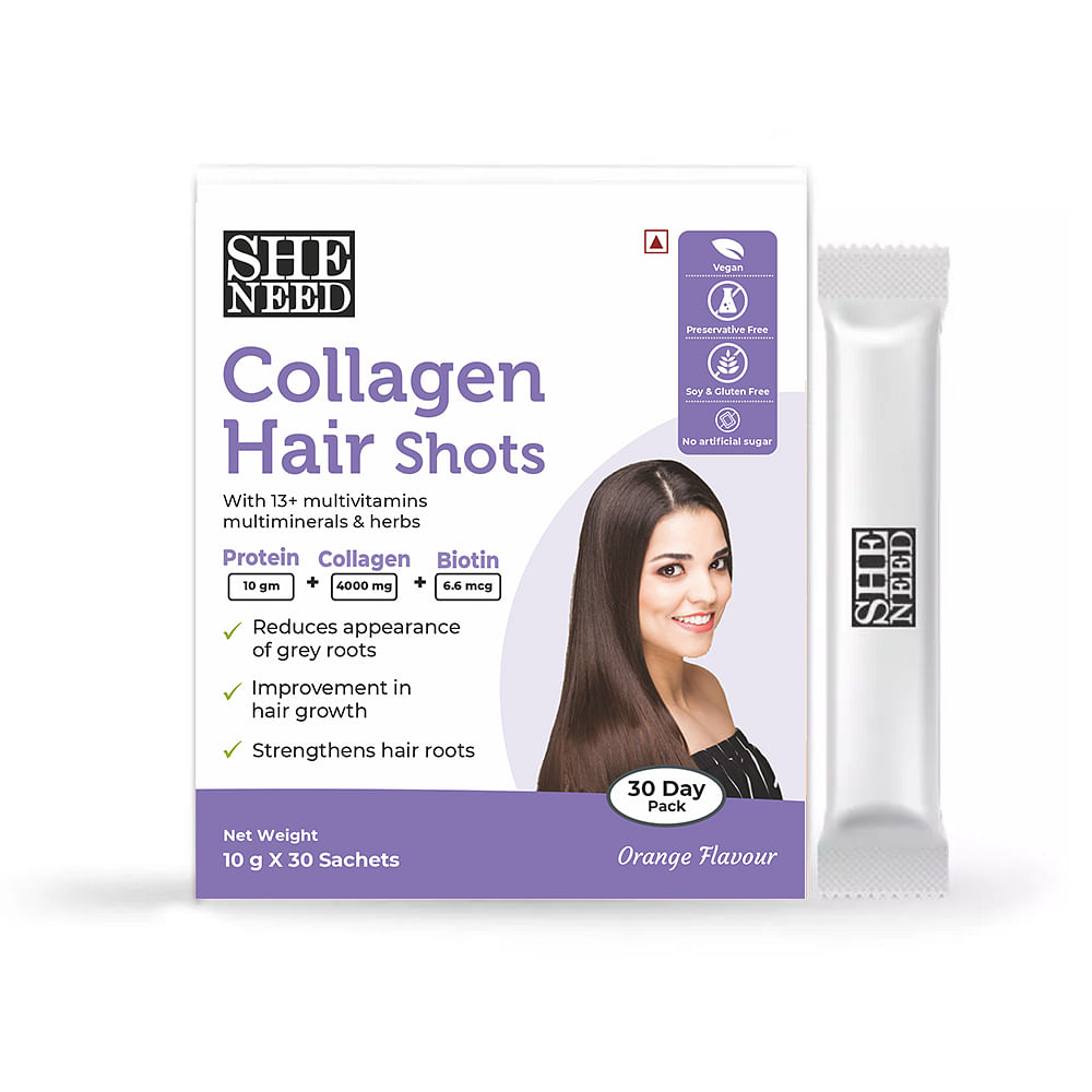 SheNeed Collagen Hair Shot with Protein & Biotin -Reduces Gray Hair & Strengthen Roots - 10g x 30 Sachets
SheNeed Collagen Hair Shot with Protein & Biotin -Reduces Gray Hair & Strengthen Roots - 10g x 30 Sachets