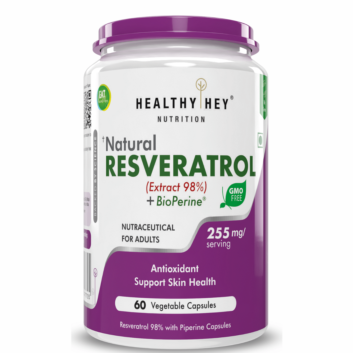 HealthyHey Nutrition Resveratrol Extract 98% Plus BioPerine for Absorption - 255mg - 60 Vegetable Capsules (Pack of 1)
HealthyHey Nutrition Resveratrol Extract 98% Plus BioPerine for Absorption - 255mg - 60 Vegetable Capsules (Pack of 1)
