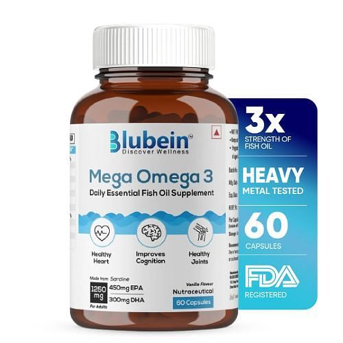 Blubein Mega Omega 3 Fish Oil Capsules for Men & Women, Triple Strength with 1250 mg (450 mg EPA & 300 mg DHA) for Muscle Recovery, Joints & Brain ...
Blubein Mega Omega 3 Fish Oil Capsules for Men & Women, Triple Strength with 1250 mg (450 mg EPA & 300 mg DHA) for Muscle Recovery, Joints & Brain ...