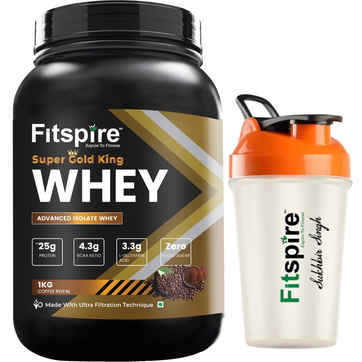 Fitspire Super Gold King Coffee Royal Whey Protein Isolate 1kg with 400ml
Fitspire Super Gold King Coffee Royal Whey Protein Isolate 1kg with 400ml