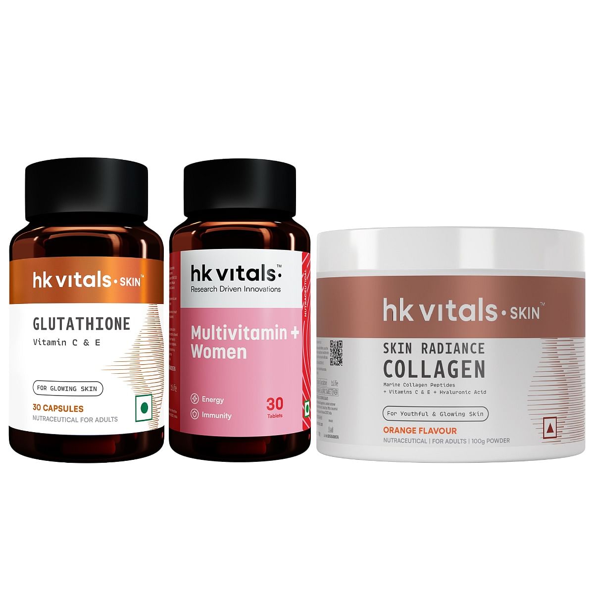 HK Vitals Multivitamin Plus Women (30 Tablets) with Glutathione (30 Veg Capsules) & Skin Radiance Collagen Supplement with Biotin, Orange, 100 g | ...
HK Vitals Multivitamin Plus Women (30 Tablets) with Glutathione (30 Veg Capsules) & Skin Radiance Collagen Supplement with Biotin, Orange, 100 g | ...