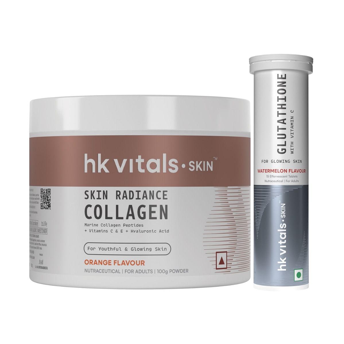 HK VITALS Marine Collagen Supplement (Orange, 100g) & Glutathione Effervescent (Watermelon, 15 Tablets) | Combo Pack
HK VITALS Marine Collagen Supplement (Orange, 100g) & Glutathione Effervescent (Watermelon, 15 Tablets) | Combo Pack