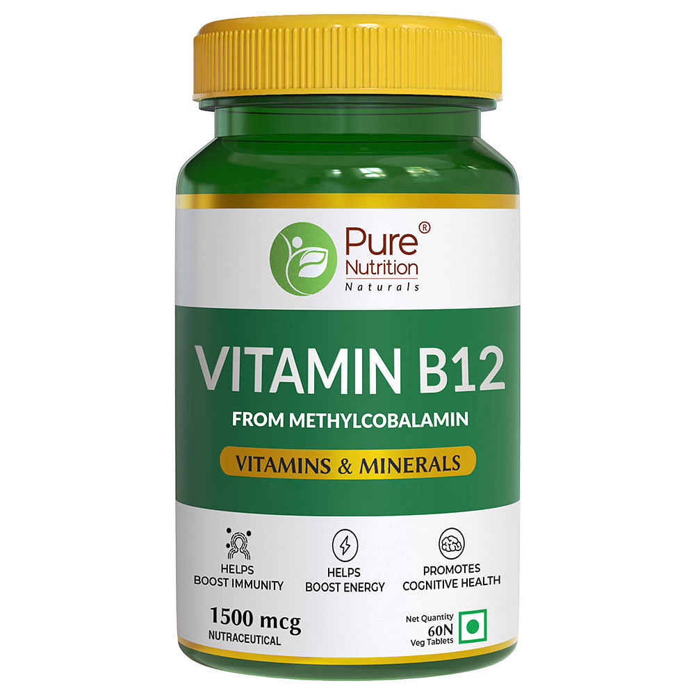 Pure Nutrition Vegan Vitamin B12 (Methylcobalamin) 1500mcg Boosts Energy & Improves Brain Health (60 No)
Pure Nutrition Vegan Vitamin B12 (Methylcobalamin) 1500mcg Boosts Energy & Improves Brain Health (60 No)