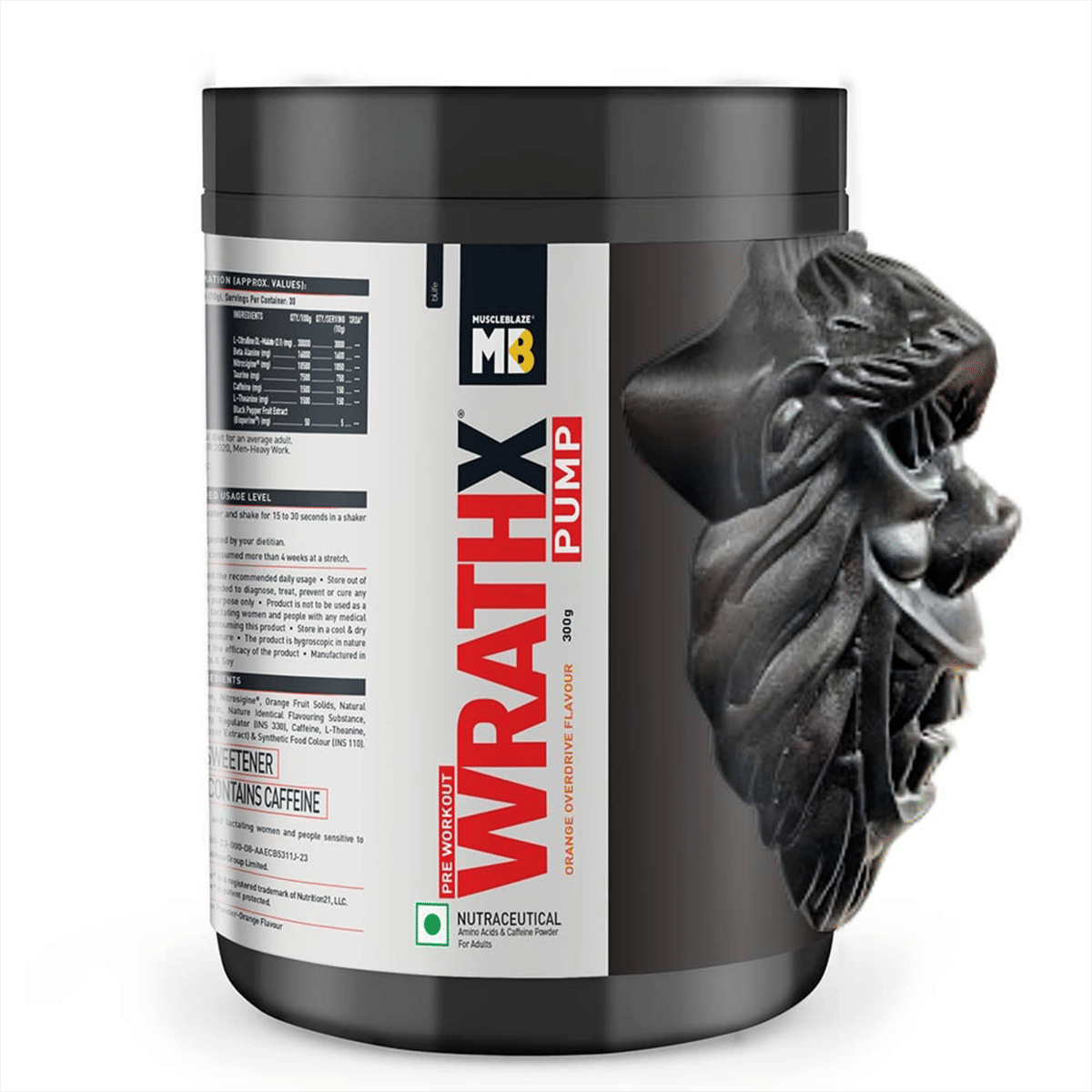 MuscleBlaze Pre Workout WrathX PUMP with Nitrosigine & L-Citrulline (Orange Overdrive, 30 Servings, 300g)
MuscleBlaze Pre Workout WrathX PUMP with Nitrosigine & L-Citrulline (Orange Overdrive, 30 Servings, 300g)