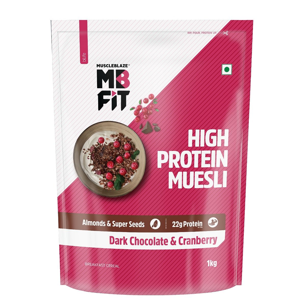MuscleBlaze Fit High Protein Muesli 1kg | 22g Protein | Dark Chocolate & Cranberry | Almonds & Super Seeds
MuscleBlaze Fit High Protein Muesli 1kg | 22g Protein | Dark Chocolate & Cranberry | Almonds & Super Seeds