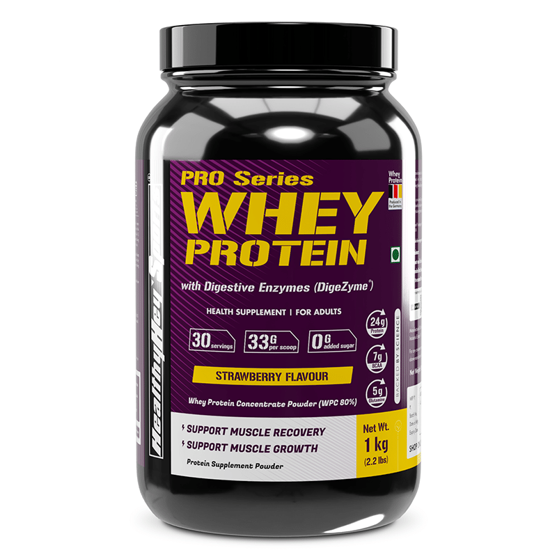 HealthyHey Sports Whey Protein Concentrate - 1 KG - Helps in Muscle Synthesis (Strawberry, 1 kg)
HealthyHey Sports Whey Protein Concentrate - 1 KG - Helps in Muscle Synthesis (Strawberry, 1 kg)