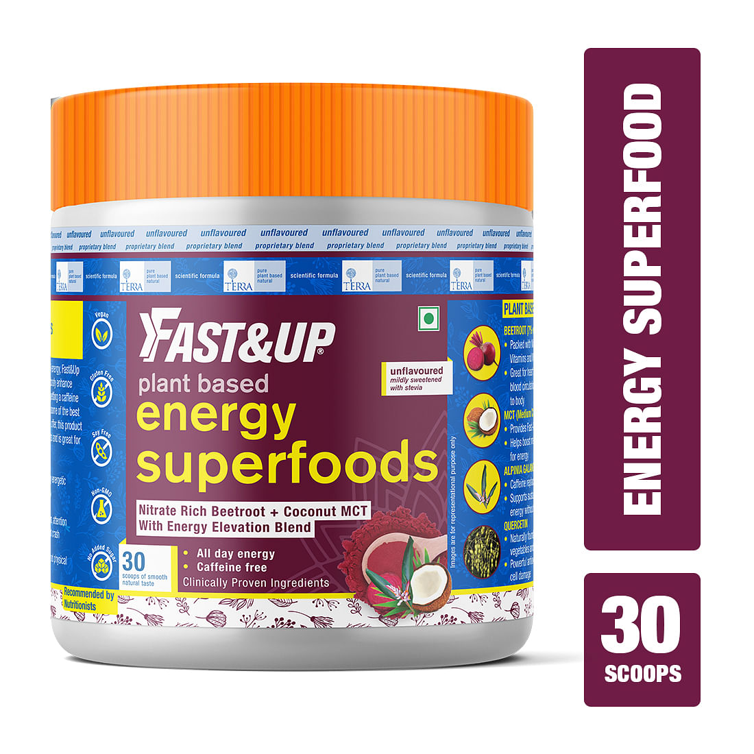 Fast & Up Plant Based Energy Superfoods with beetroot+coconut MCT Unflavoured (150 g)
Fast & Up Plant Based Energy Superfoods with beetroot+coconut MCT Unflavoured (150 g)