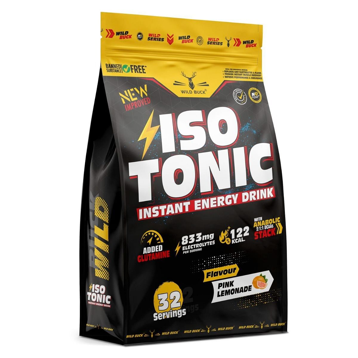 WILD BUCK Isotonic Instant Energy Drink Formula with Anabolic Stack 2:1:1 BCAA & L-Glutamine (1kg, Pink Lemonade)
WILD BUCK Isotonic Instant Energy Drink Formula with Anabolic Stack 2:1:1 BCAA & L-Glutamine (1kg, Pink Lemonade)