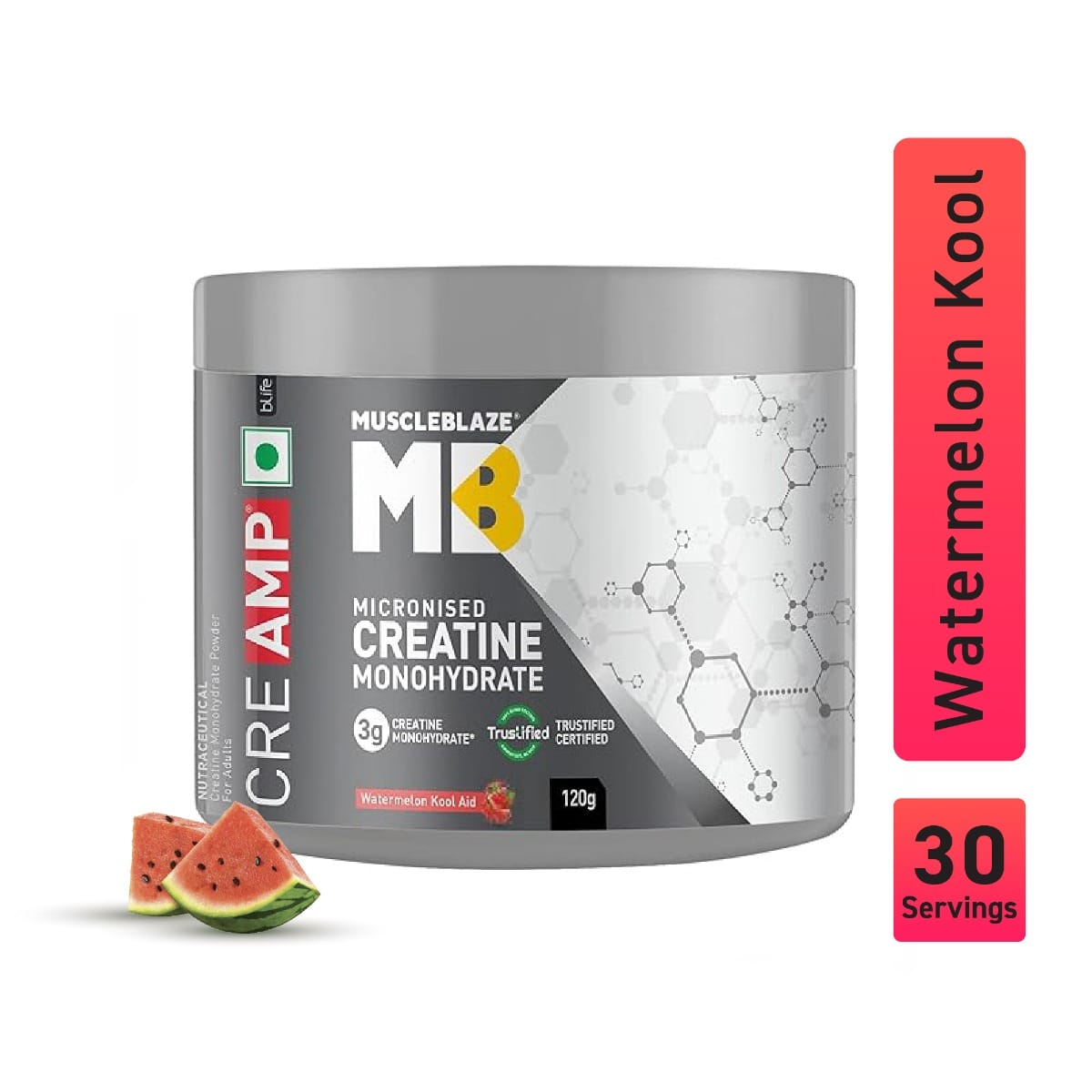 MuscleBlaze Micronised Creatine Monohydrate CreAMP Powder | Trustified Certified Creatine | Watermelon Kool Aid (30 Servings, 120g)
MuscleBlaze Micronised Creatine Monohydrate CreAMP Powder | Trustified Certified Creatine | Watermelon Kool Aid (30 Servings, 120g)