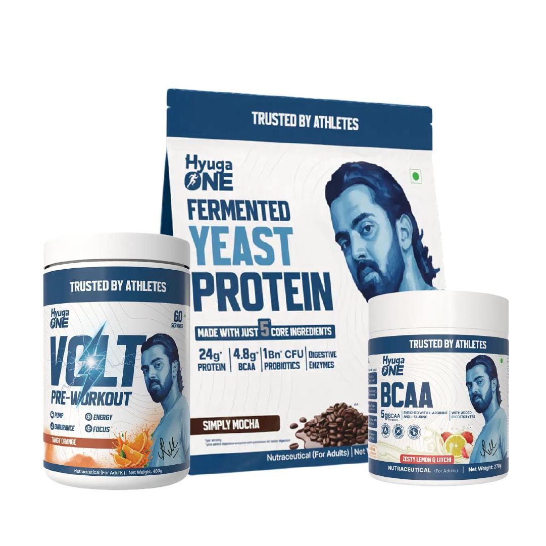Hyuga One Nutrition Combo : Yeast Protein Mocha Coffee 1kg (24g Protein, Probiotics), VOLT Pre-Workout Tangy Orange 480g (100mg Caffeine), BCAA Zes...
Hyuga One Nutrition Combo : Yeast Protein Mocha Coffee 1kg (24g Protein, Probiotics), VOLT Pre-Workout Tangy Orange 480g (100mg Caffeine), BCAA Zes...