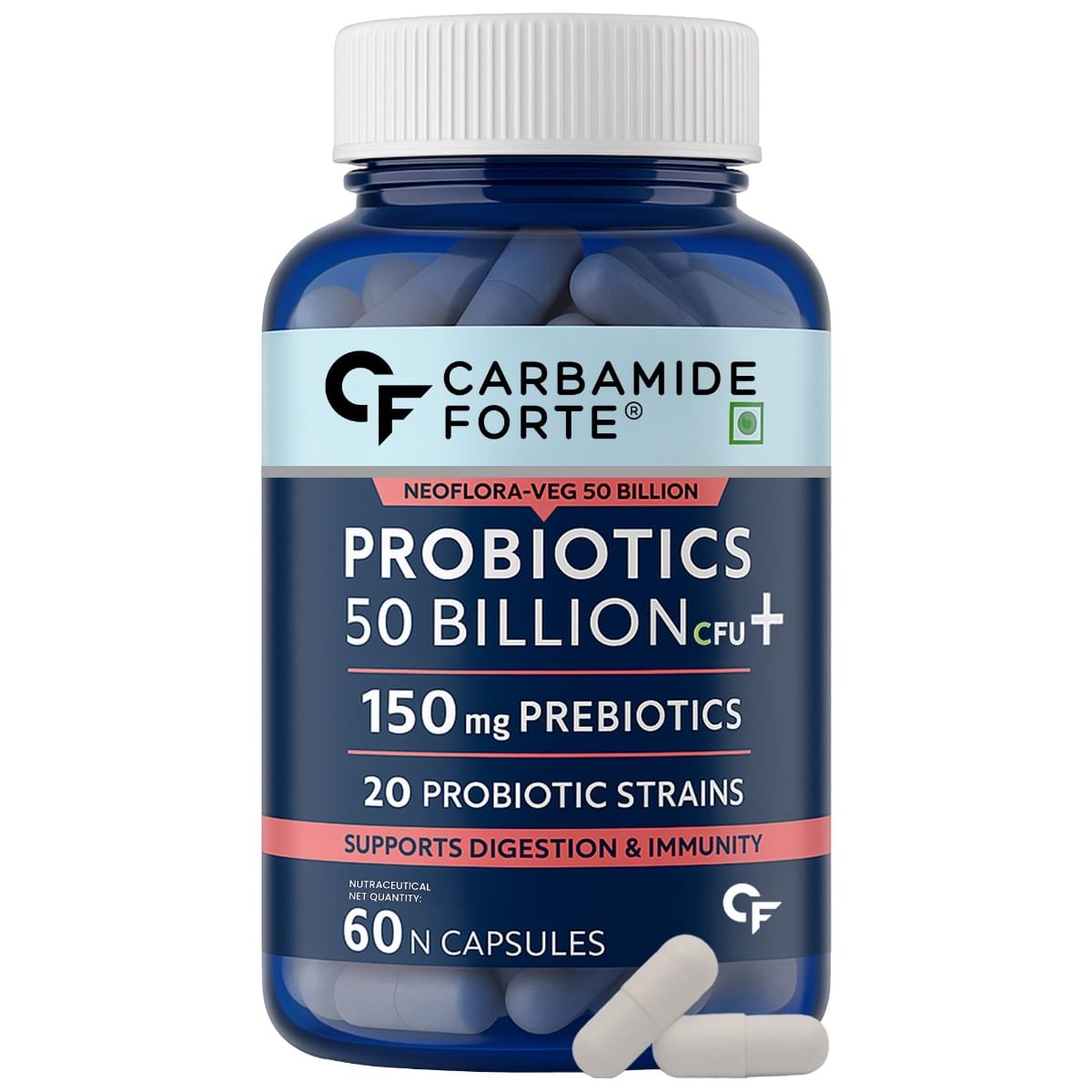 Carbamide Forte Probiotics Supplement 50 Billion | 60 Veg Capsules | Women & Men | Digestion | Immunity
Carbamide Forte Probiotics Supplement 50 Billion | 60 Veg Capsules | Women & Men | Digestion | Immunity