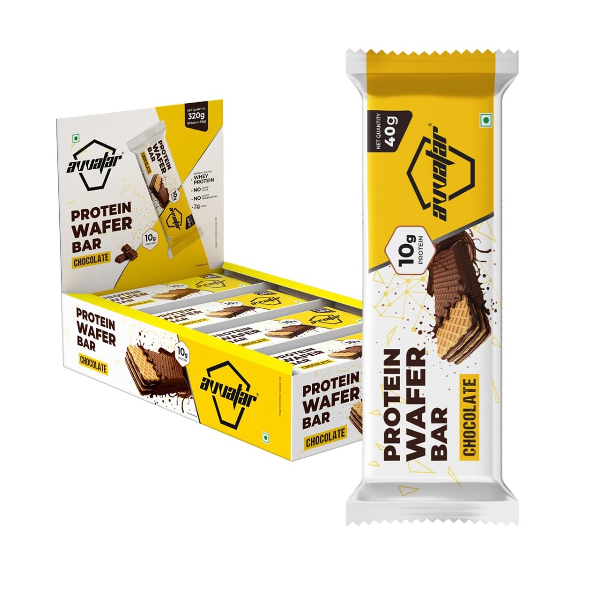 Avvatar PROTEIN WAFER BAR | 10g Protein | Pack of (8 x 40g each) | Chocolate Flavour
Avvatar PROTEIN WAFER BAR | 10g Protein | Pack of (8 x 40g each) | Chocolate Flavour