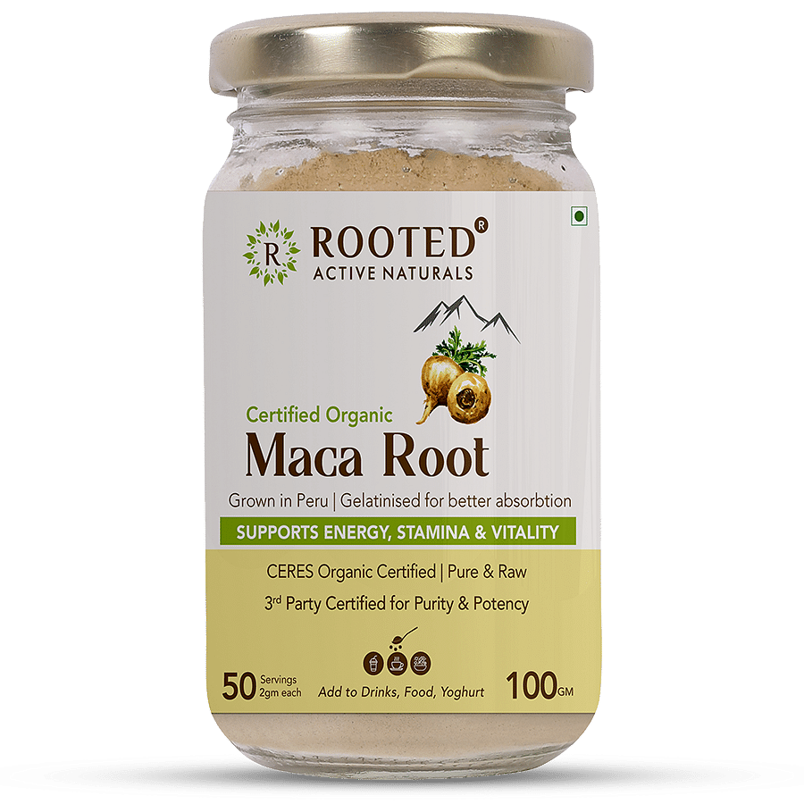 Rooted Actives Maca Root Extract powder (100 g) -Stamina, Virility, Hormonal support| Imported from Peru, Certified Organic, Gelatinised
Rooted Actives Maca Root Extract powder (100 g) -Stamina, Virility, Hormonal support| Imported from Peru, Certified Organic, Gelatinised