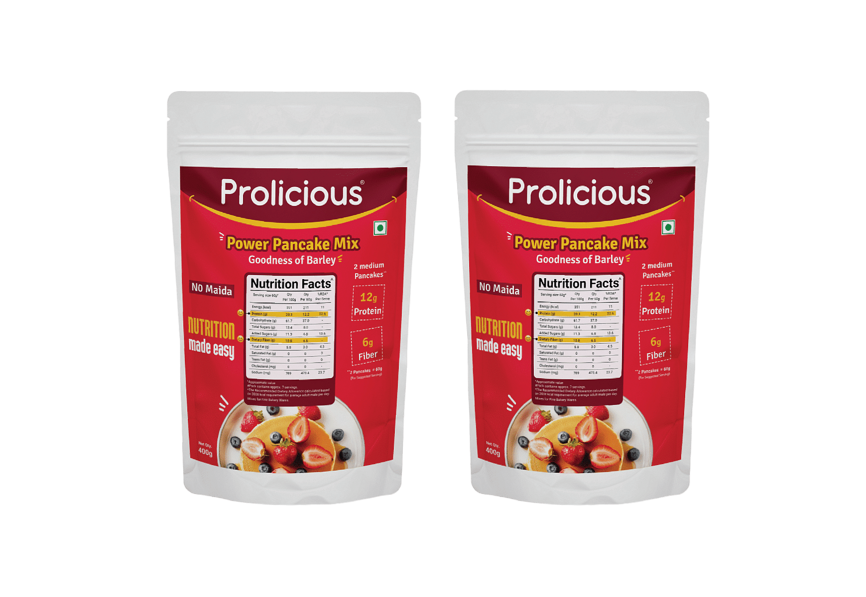 Prolicious Power Pancake | High Protein High Fiber Breakfast | Natural Proteins | Kitchen Ingredients | Plant Based | 400 grams | Pack of 2
Prolicious Power Pancake | High Protein High Fiber Breakfast | Natural Proteins | Kitchen Ingredients | Plant Based | 400 grams | Pack of 2