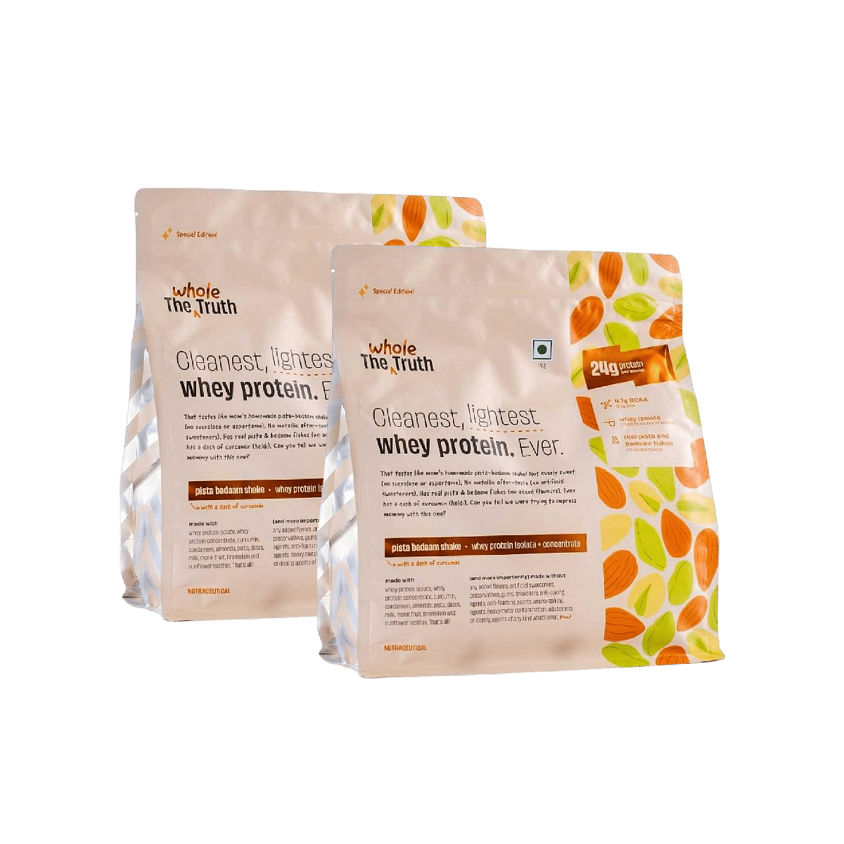The Whole Truth Whey Protein Isolate+Concentrate Pista Badaam Shake 1 kg (2.2 lbs) 24g Protein/Scoop 4.7g BCAA 100% Authentic Whey, Real Pista Bada...
The Whole Truth Whey Protein Isolate+Concentrate Pista Badaam Shake 1 kg (2.2 lbs) 24g Protein/Scoop 4.7g BCAA 100% Authentic Whey, Real Pista Bada...