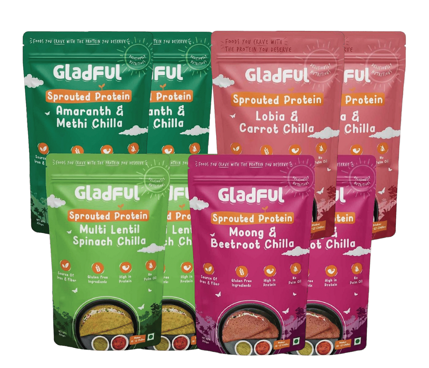 Gladful Sprouted Chilla Beetroot Spinach Carrot Methi - Lentils and Millets Instant Mix Combo (4 packs) - 800 gms | Pack of 2
Gladful Sprouted Chilla Beetroot Spinach Carrot Methi - Lentils and Millets Instant Mix Combo (4 packs) - 800 gms | Pack of 2