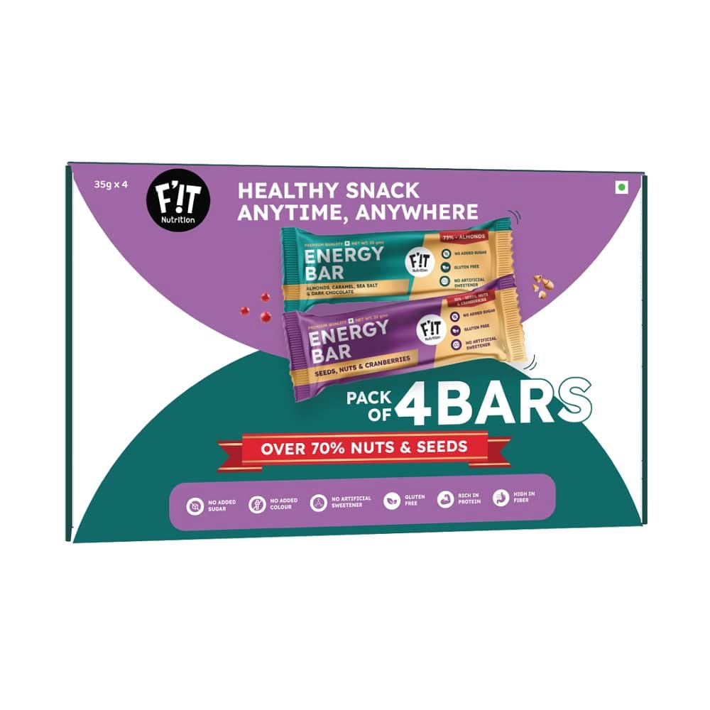 F'iT Nutrition Premium Energy Bar Almonds(73%), Sea Salt & Dark Chocolate Pack of 4 No Added Sugar Protein & Fiber rich
F'iT Nutrition Premium Energy Bar Almonds(73%), Sea Salt & Dark Chocolate Pack of 4 No Added Sugar Protein & Fiber rich