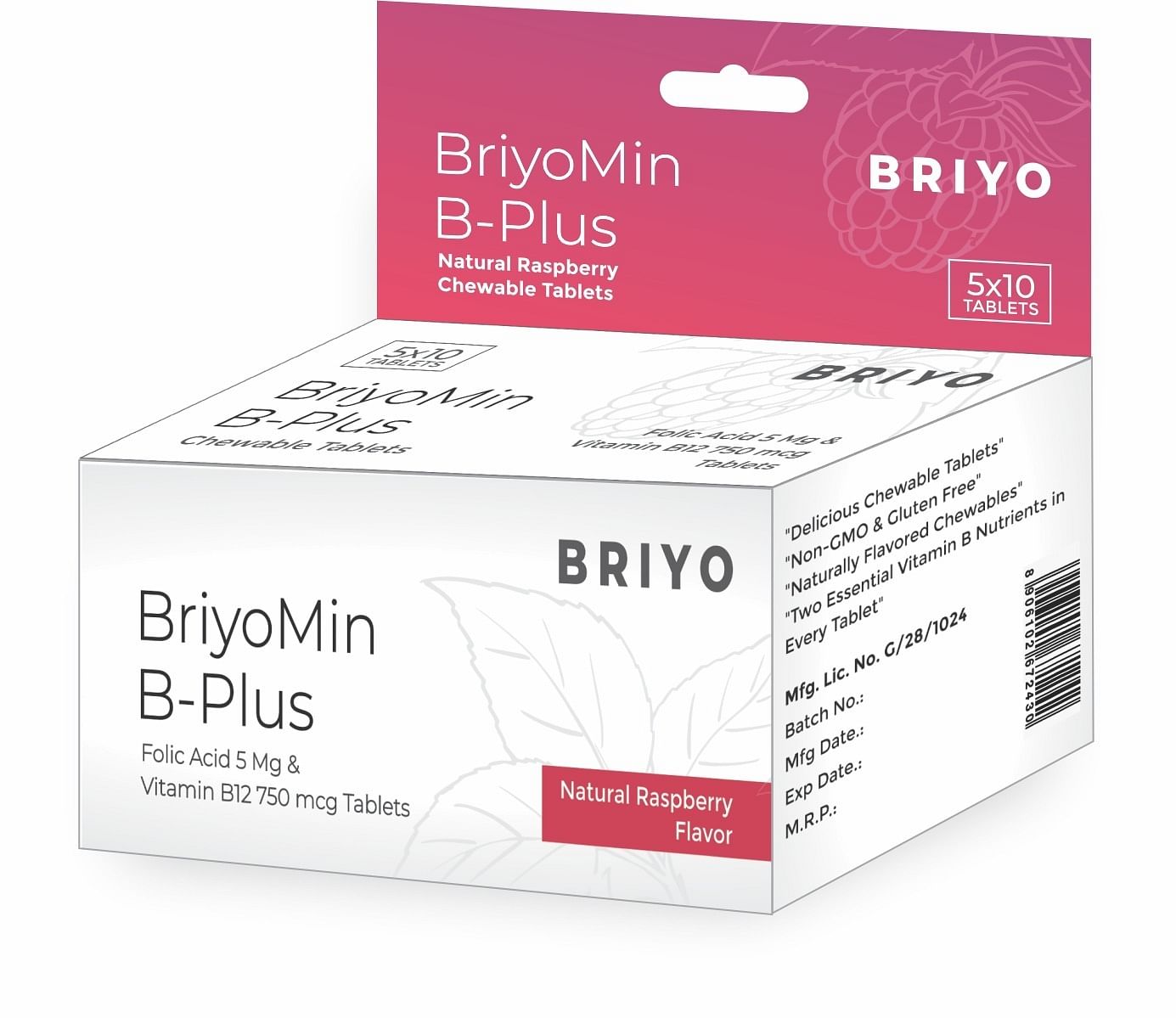 Briyomin B Plus Raspberry Flavored Chewable Tablets – 5 mg Folic Acid & 750 mcg Vitamin B12, Supports Red Blood Cells, DNA Synthesis & Nervous Syst...
Briyomin B Plus Raspberry Flavored Chewable Tablets – 5 mg Folic Acid & 750 mcg Vitamin B12, Supports Red Blood Cells, DNA Synthesis & Nervous Syst...