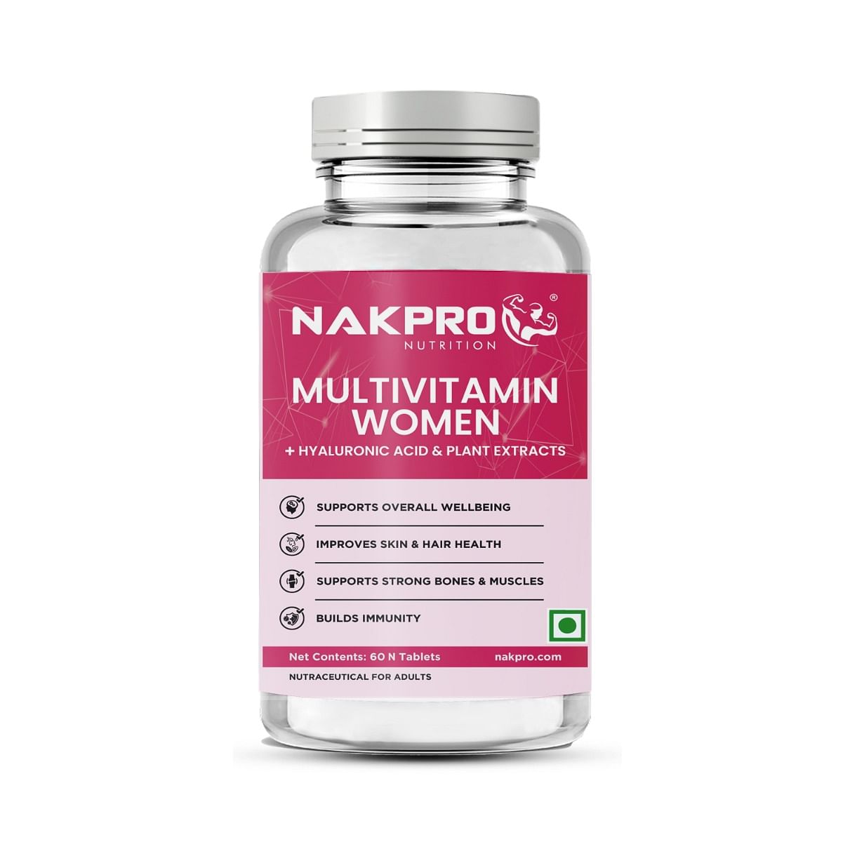 NAKPRO Multivitamin Tablet for Women, 60 Veg Tablets | Multi Vitamins & Minerals with Biotin, Calcium, Zinc, Magnesium | Enhances Energy & Health
NAKPRO Multivitamin Tablet for Women, 60 Veg Tablets | Multi Vitamins & Minerals with Biotin, Calcium, Zinc, Magnesium | Enhances Energy & Health