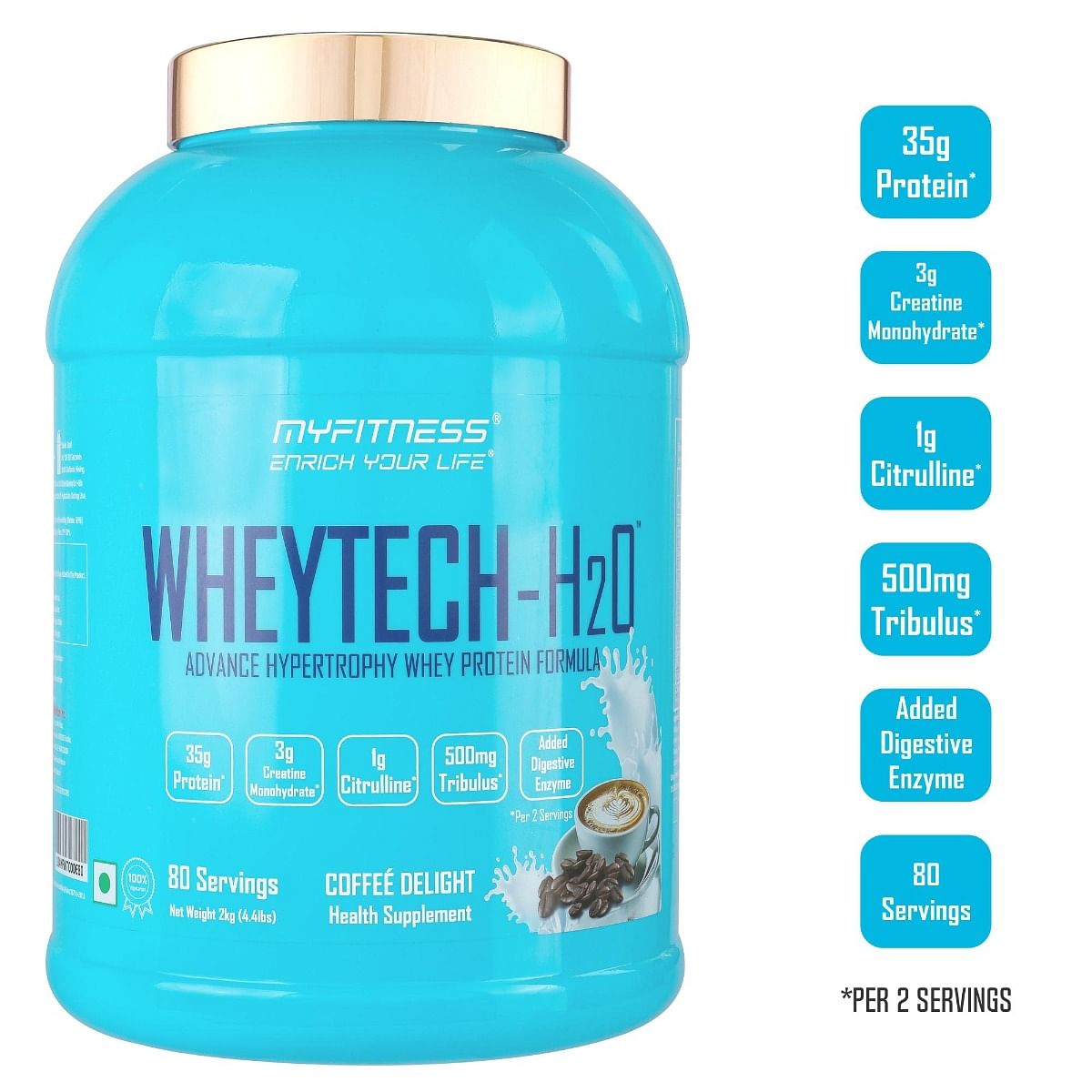 MYFITNESS ® Wheytech H2O | Coffee Delight | With Added Creatine, Tribulus, L-Citrulline, Digestive Enzymes | 2kg | 80 Servings
MYFITNESS ® Wheytech H2O | Coffee Delight | With Added Creatine, Tribulus, L-Citrulline, Digestive Enzymes | 2kg | 80 Servings