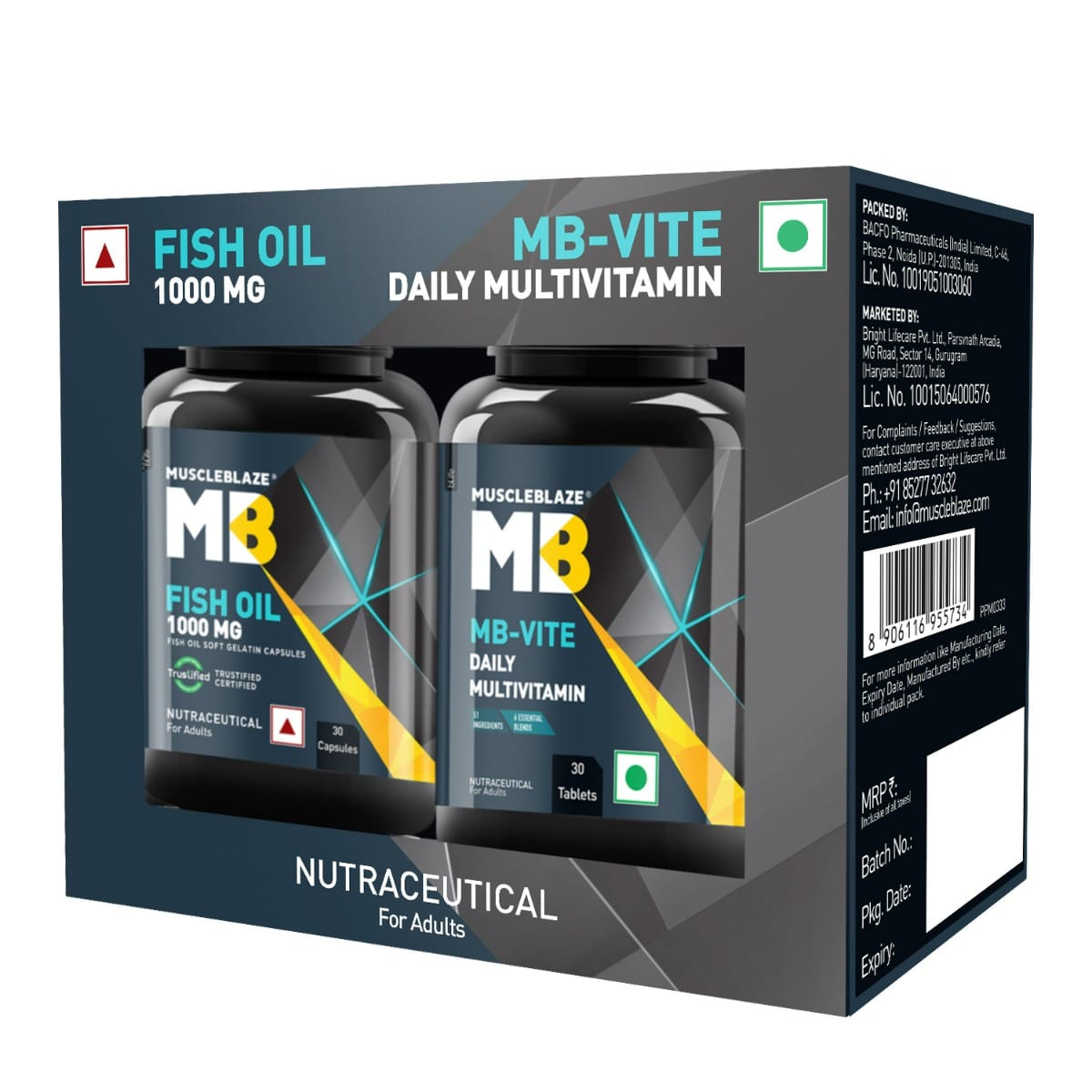 MuscleBlaze MB-Vite Daily Multivitamin with Immunity Boosters (30 Tablets) & Omega 3 Fish Oil 1000mg (30 Capsules) | With 180mg EPA & 120mg DHA | C...
MuscleBlaze MB-Vite Daily Multivitamin with Immunity Boosters (30 Tablets) & Omega 3 Fish Oil 1000mg (30 Capsules) | With 180mg EPA & 120mg DHA | C...