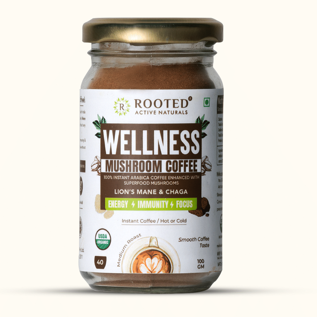 Rooted Actives Wellness Muhroom Coffee (100 g), Instant Arabica coffee with Superfood Mushrooms (lion's Mane & Chaga - 20%) |Focus, Energy, Immunit...
Rooted Actives Wellness Muhroom Coffee (100 g), Instant Arabica coffee with Superfood Mushrooms (lion's Mane & Chaga - 20%) |Focus, Energy, Immunit...