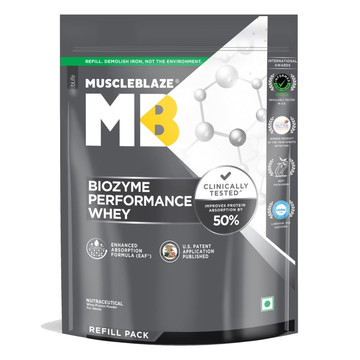 MuscleBlaze Biozyme Performance Whey Protein | Clinically Tested 50% Higher Protein Absorption | Informed Choice UK, Labdoor USA Certified & US Pat...