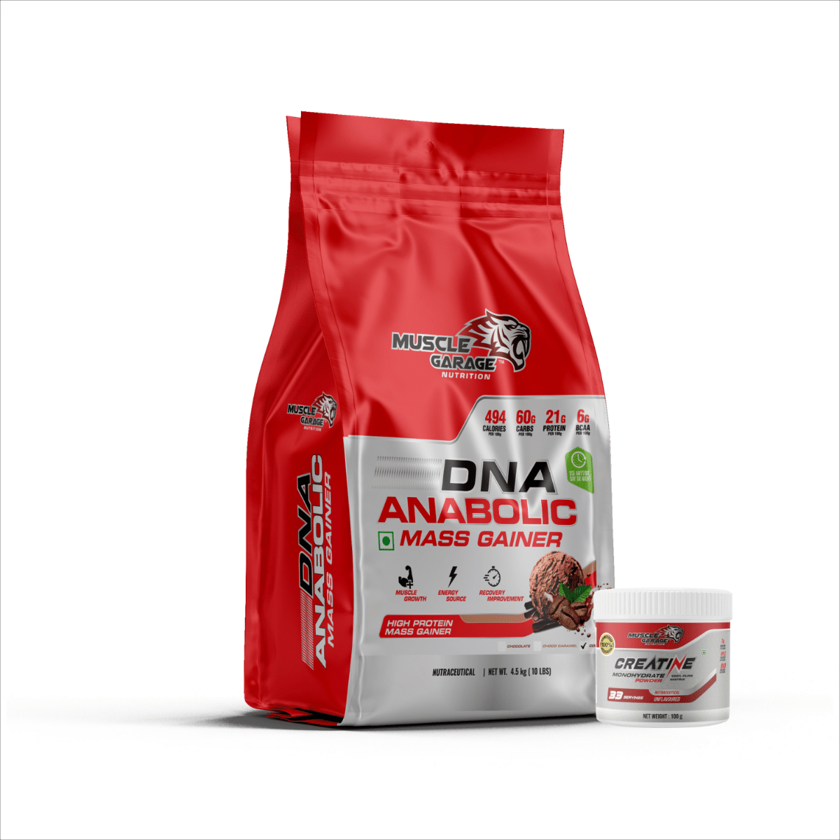 Muscle Garage DNA Anabolic Mass Gainer Muscle Growth & Recovery| 4.5 Kg| Coffee With Creatine 100gm unflavoured
Muscle Garage DNA Anabolic Mass Gainer Muscle Growth & Recovery| 4.5 Kg| Coffee With Creatine 100gm unflavoured
